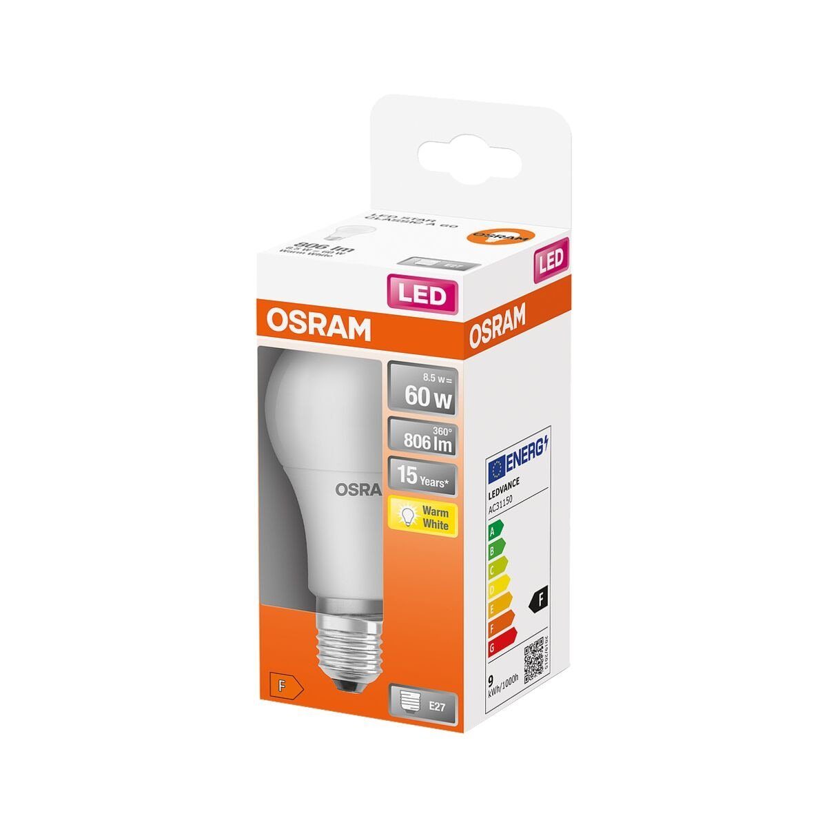 Osram LED-Leuchtmittel Star Classic A, E27, Warm White, 8,5 W