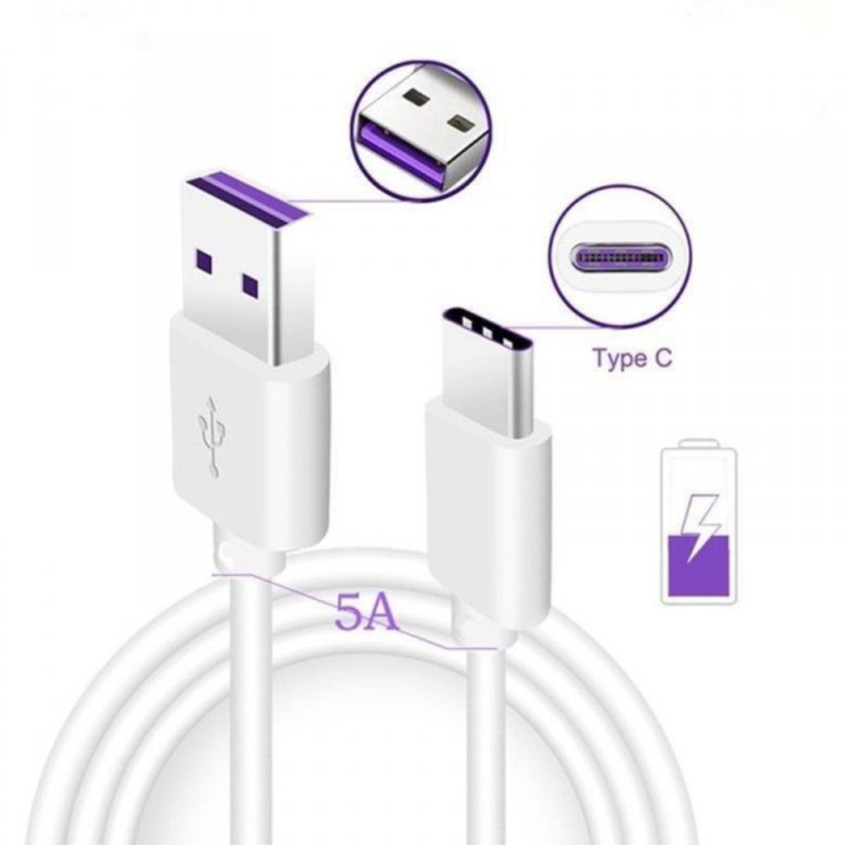 Huawei Huawei Kabel AP71 USB - Typ-C 5A 100W 1m Schnellladung QC3.0 Weiß AP71 Smartphone-Ladegerät