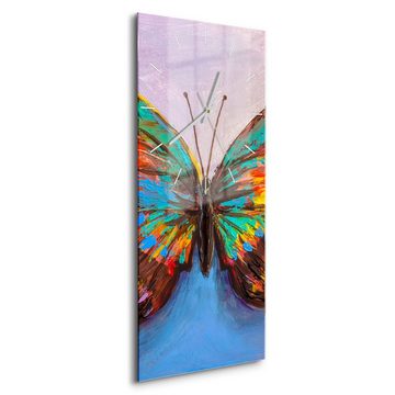 DEQORI Wanduhr 'Bunter Schmetterling' (Glas Glasuhr modern Wand Uhr Design Küchenuhr)