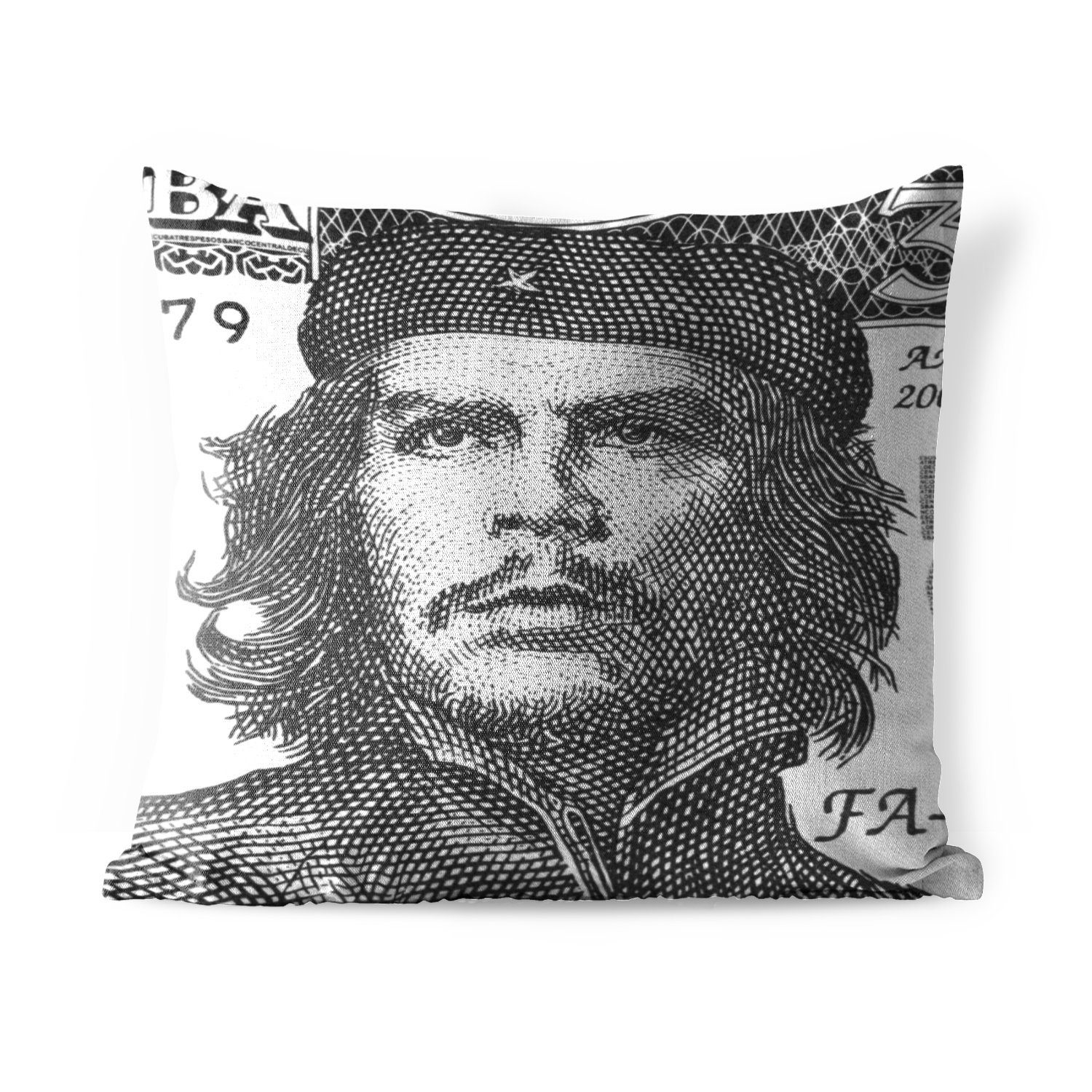 MuchoWow Dekokissen Schwarz-Weiß-Porträt von Che Guavara auf einer 3-Peso-Note, Kissenbezüge, Kissenhülle, Dekokissen, Dekokissenbezug, Outdoor