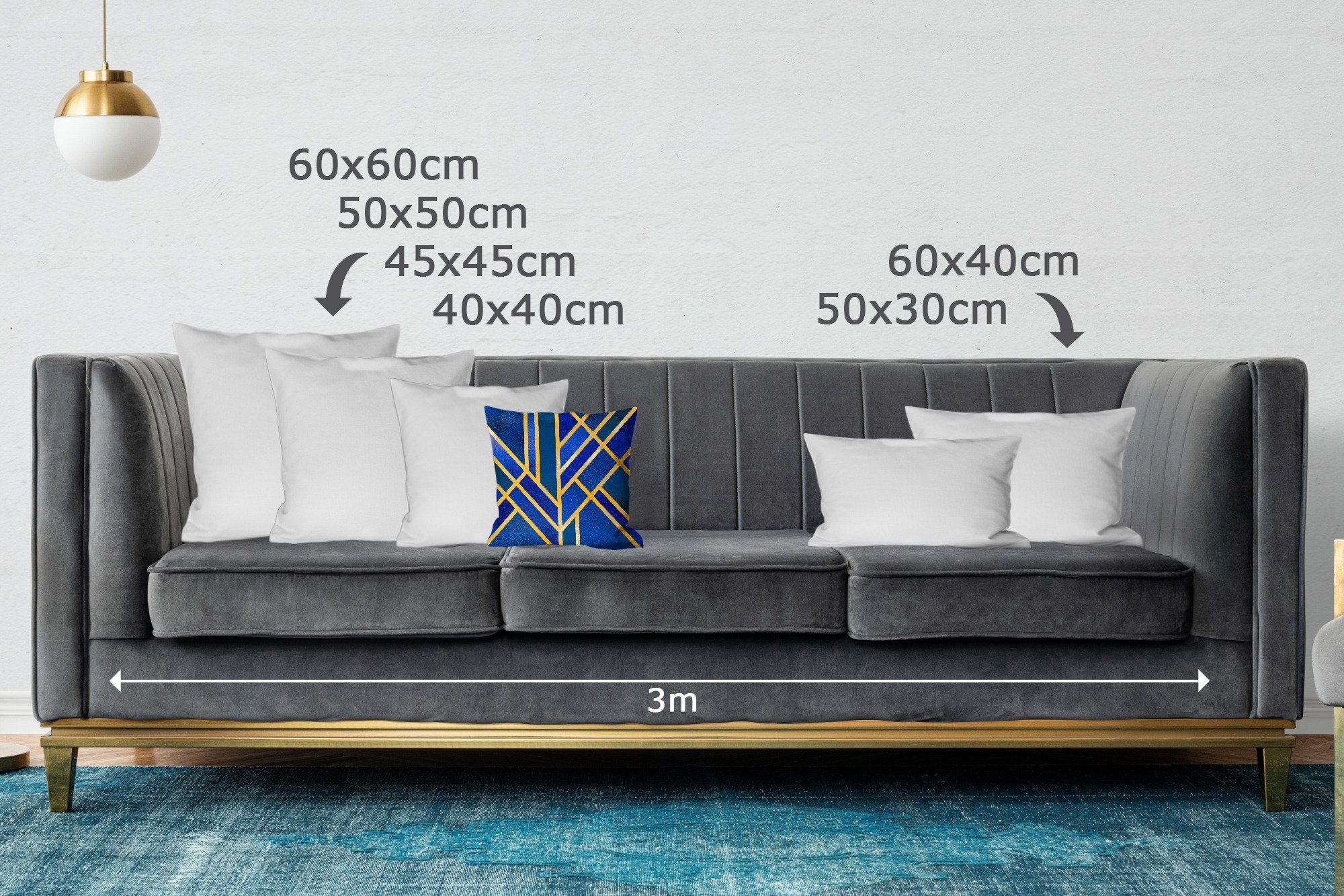 MuchoWow Dekokissen Gold Design mit für Sofakissen - Wohzimmer, - Luxus, Schlafzimmer, Zierkissen Füllung Blau Deko, 