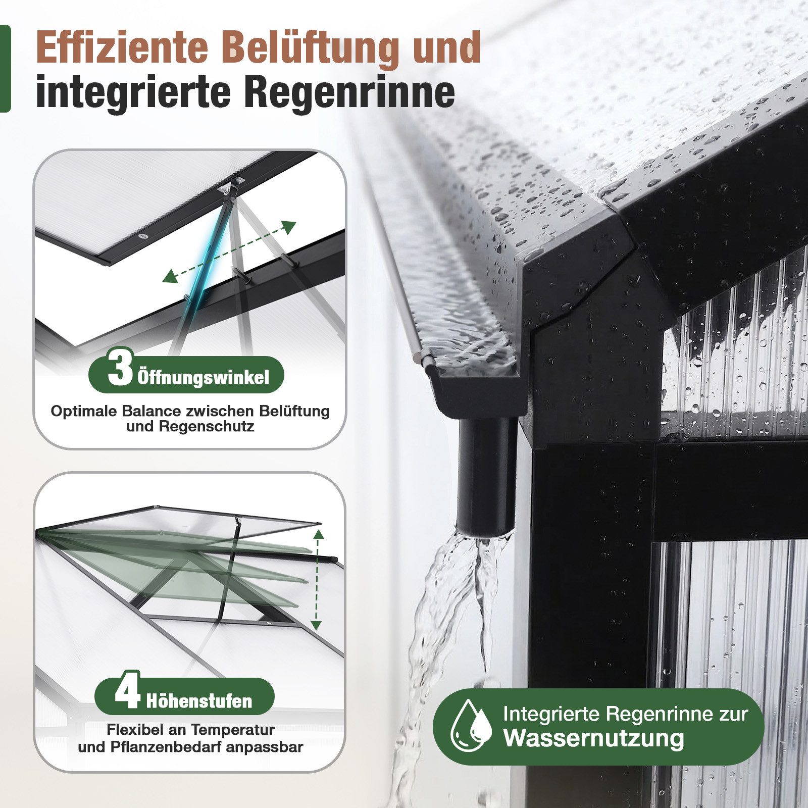 Sekey Gewächshaus Aluminium Treibhaus Garten Pflanzen Tomatenhaus wetterfest Schiebetür, 185x185x195cm, Hohlkammerplatten UV-stabilisiert Gartenhaus mit Griff – Bild 4 von 5