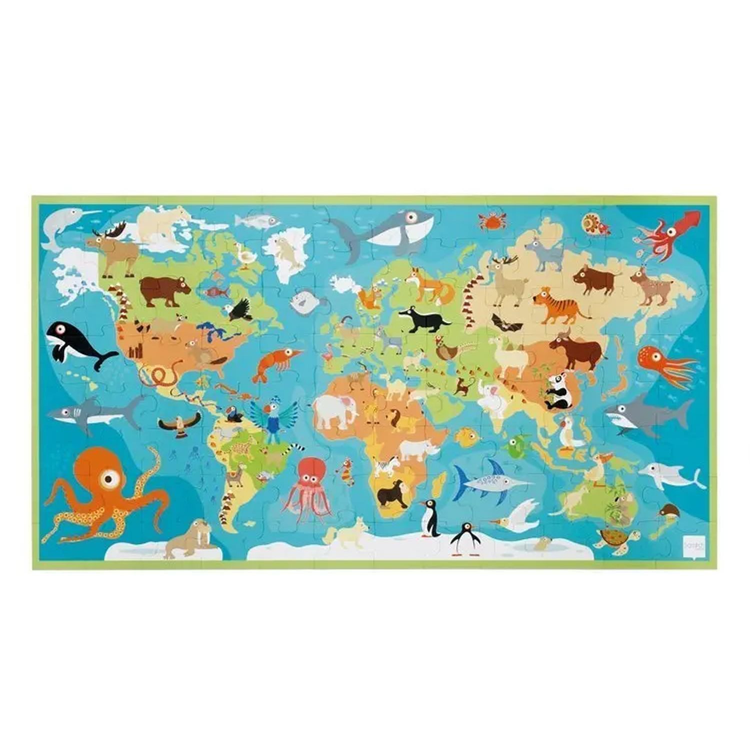 SCRATCH Puzzle Weltkarte mit Tieren (Kinderpuzzle), 199 Puzzleteile