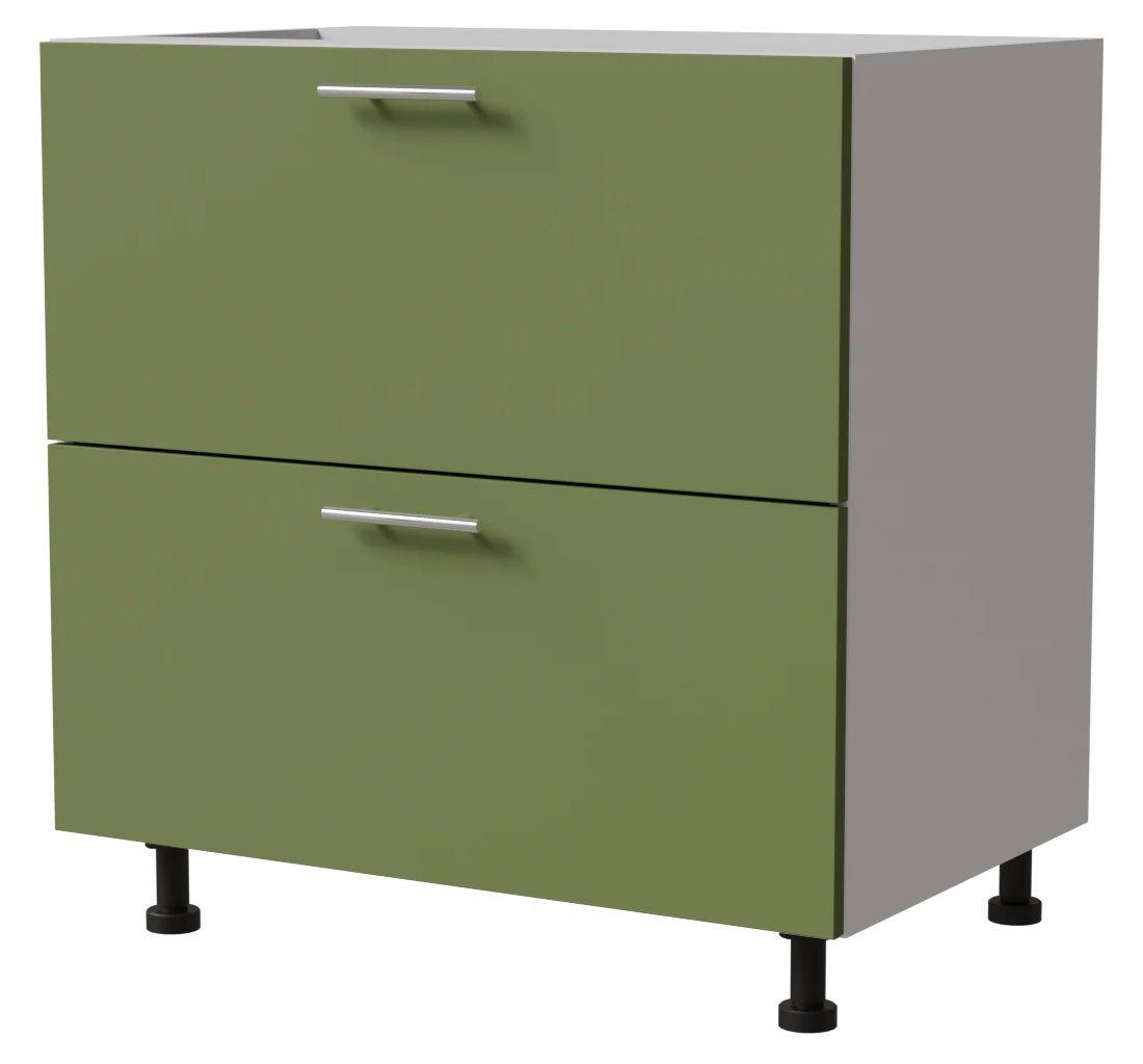 Feldmann-Wohnen Unterschrank Brerra (D2R/80, 2 Schubladen, REJS Komfort Box Vollauszug, 1-St., moderne Optik, lackierte Fronten, 80x50x82cm) weiß / RAL 6025 farngrün matt