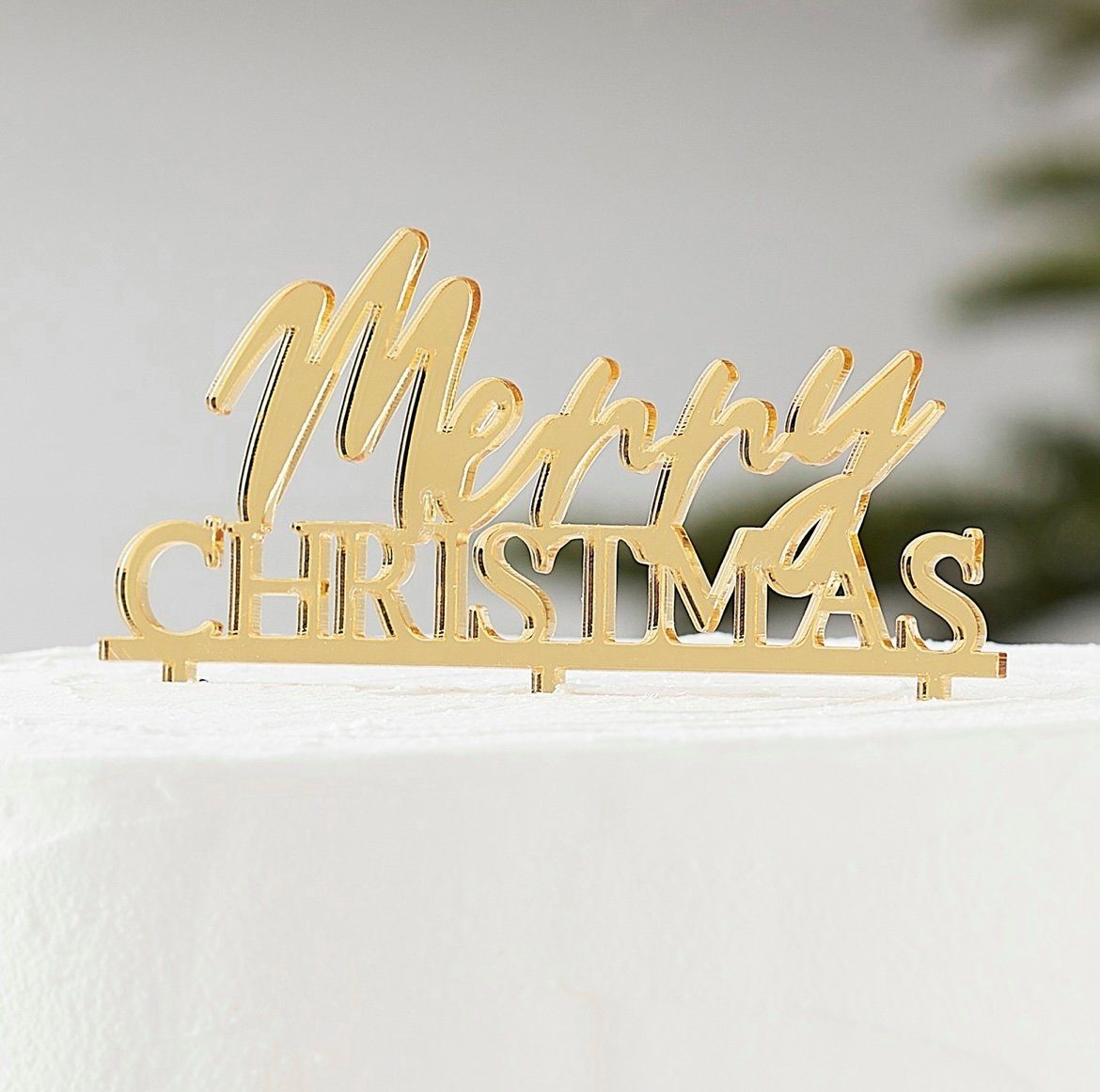 Ginger Ray Dekofigur Merry Christmas Cake Topper Tortenaufsatz Weihnachten gold (1-teilig)