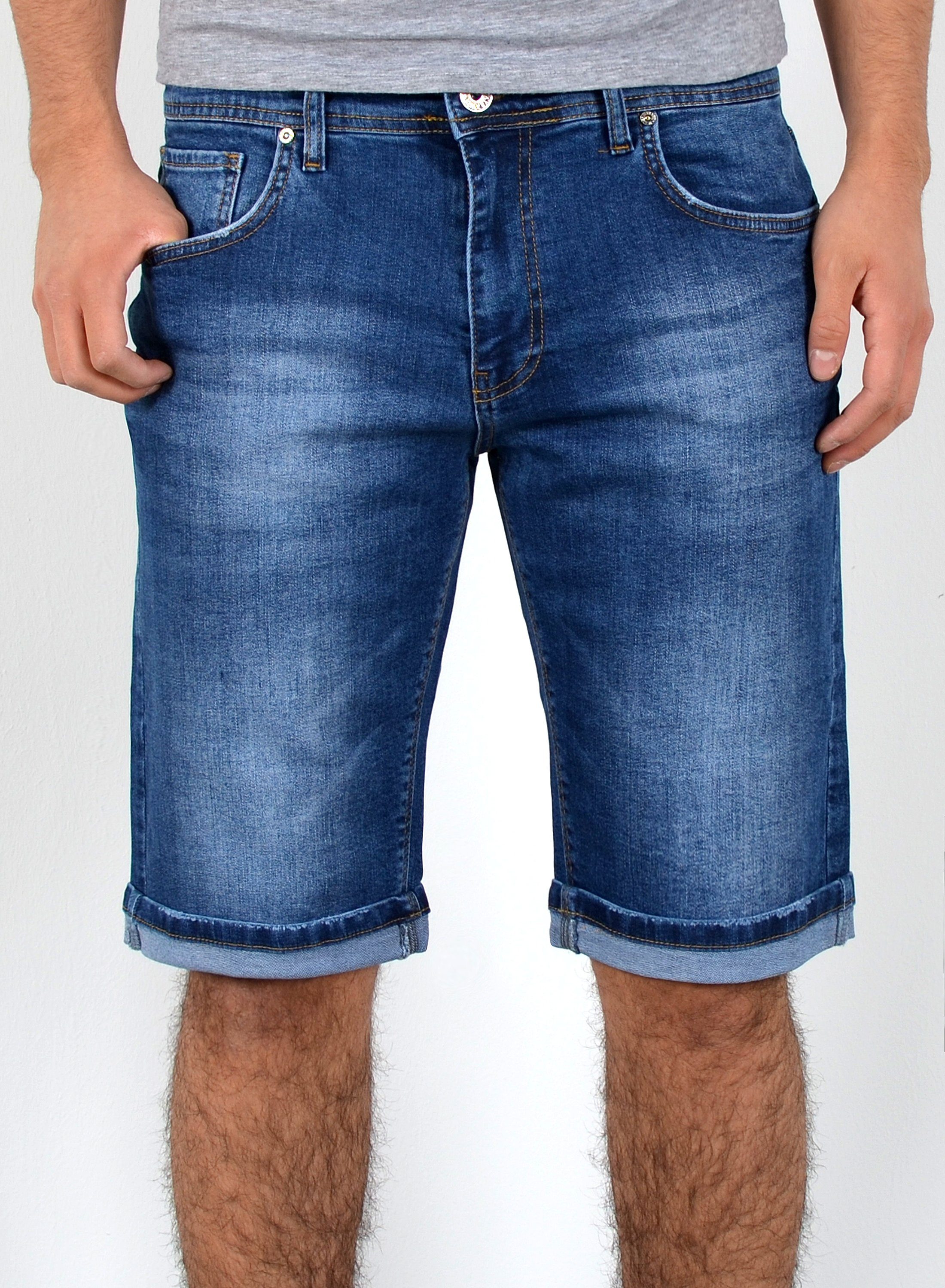 ESRA Jeansshorts A363 Herren Jeans Shorts Hose, bis Übergröße / Plussize Große Größe, Herren kurze Jeans Hose mit 5 Pocket, Herrren kurze Jeanshose mit Stretch, Jeansshorts mit Rissen im Destroyed Look, Herren Capri Jeans Herren Capri Hose Herren Capri Jeanshose Shorts, Herren Shorts Jeans Straight Regular Comfort Dunkelblau A399