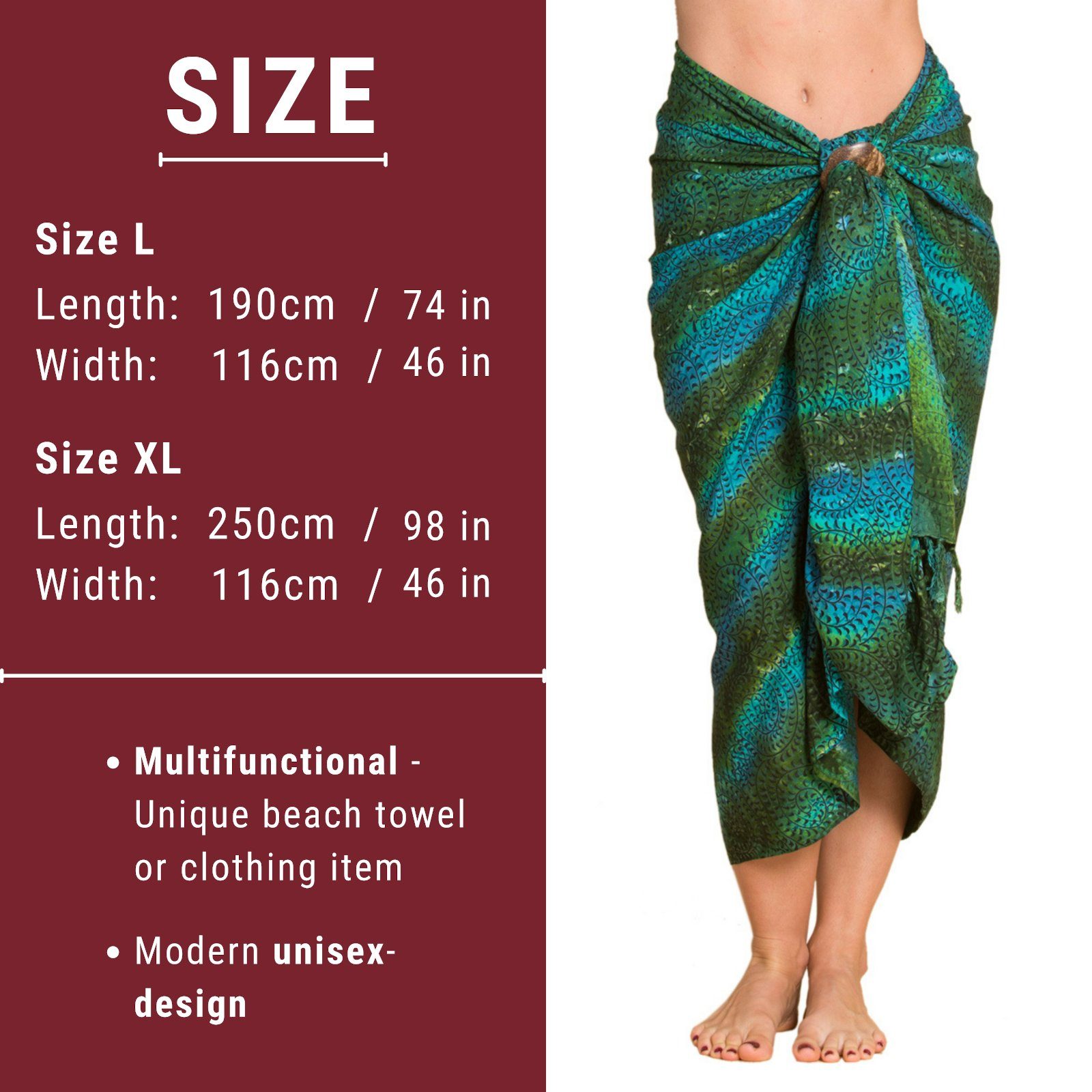 Gruenblau B006 Bikini Größen den Pareo auch Strand Sarong oder, Strandtuch Cover-up großen PANASIAM Wrap Strandkleid Tuch Wachsbatik für als in Überwurf tragbar