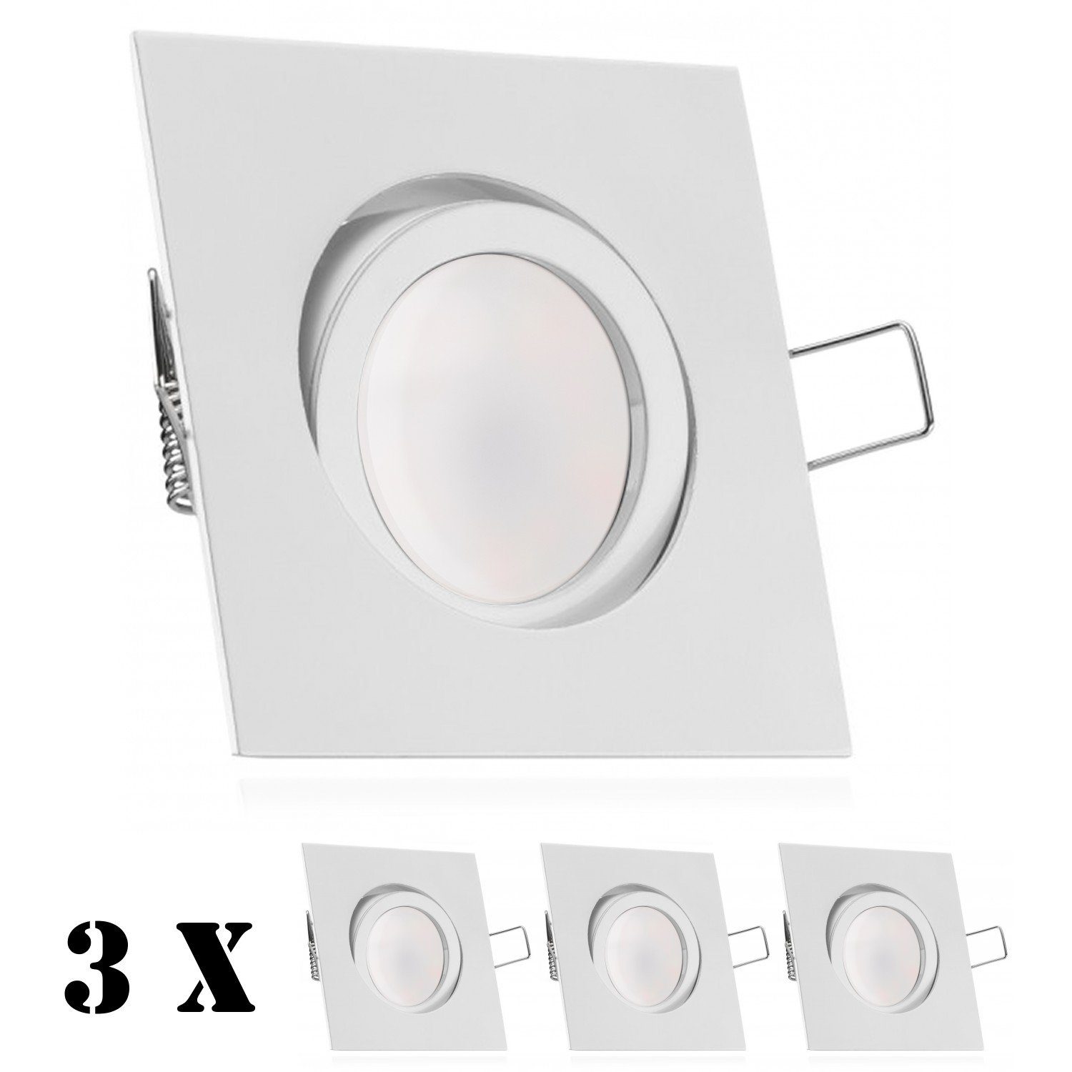 Set matt weiß mit extra LED LEDANDO flach 3er in 5W Einbaustrahler LED Leuchtmitte Einbaustrahler