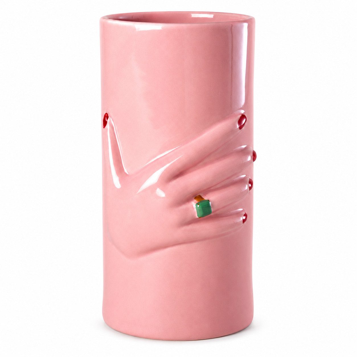 rice Tischvase Keramikvase Pink mit Hand-Design 20 cm (1 St)