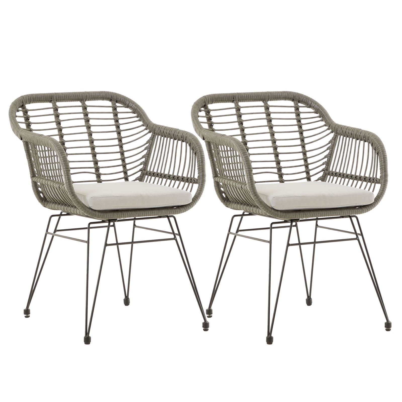 IDIMEX Esszimmerstuhl PARAMO (2 St), Gartenstuhl Set Metallgestell und Polyrattan Geflecht grau mit Kissen | Stühle