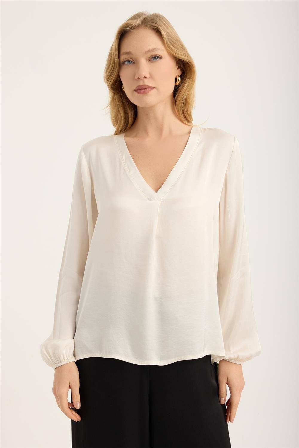 HomeStore Blusentop V-Ausschnitt Bluse mit Gummizug