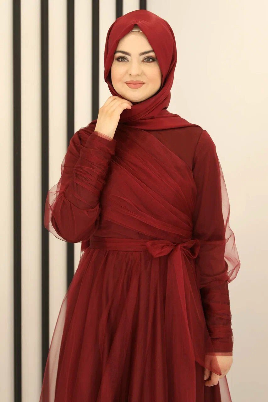 Modavitrini Tüllkleid Langärmliges Maxikleid Damen Muslimisches Abendkleid günstig online kaufen
