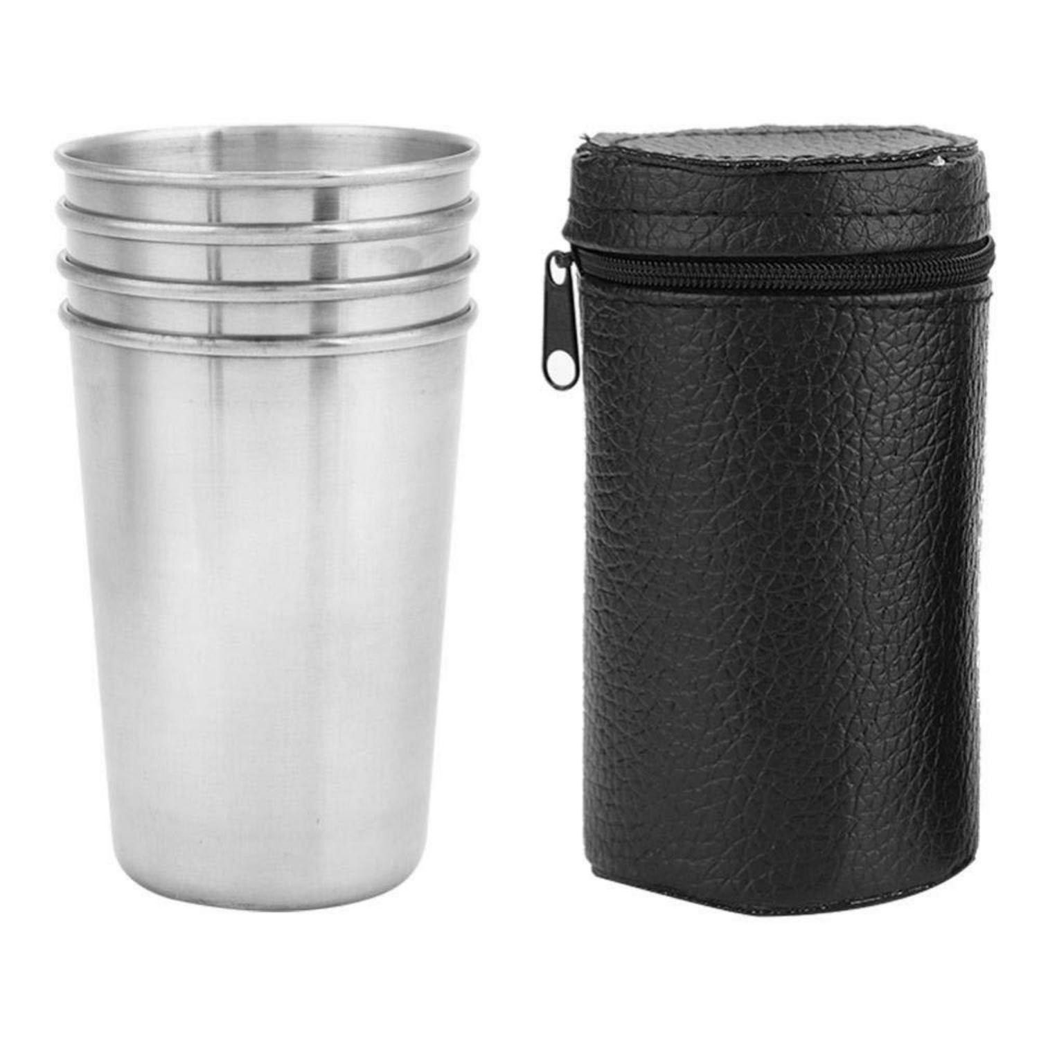 LuxusKollektion Becher Kaffeetassen Edelstahl 4er Set Outdoor Reise, Metall