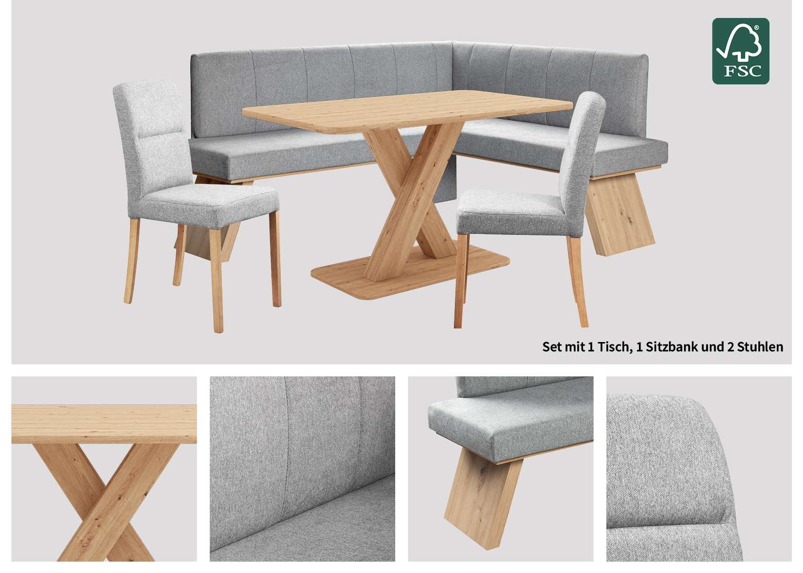 OTTO home Eckbankgruppe Nina, (Set, 4-tlg., 4er), Sitzgruppe Esszimmer Stühle Tisch und Bank bequem gepolstert