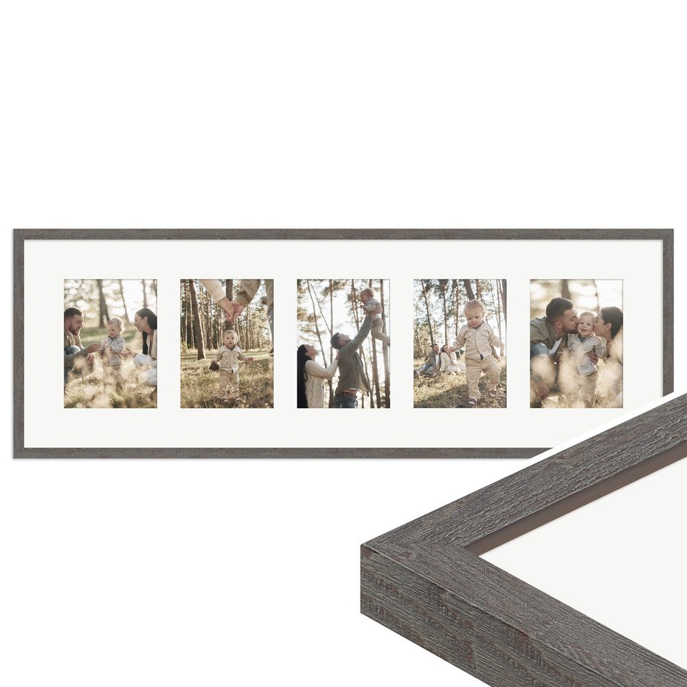 WANDStyle Galerierahmen G950 30x90 cm, für 5 Bilder, im Format 13x18 cm, aus Massivholz in der Farbe Graubraun