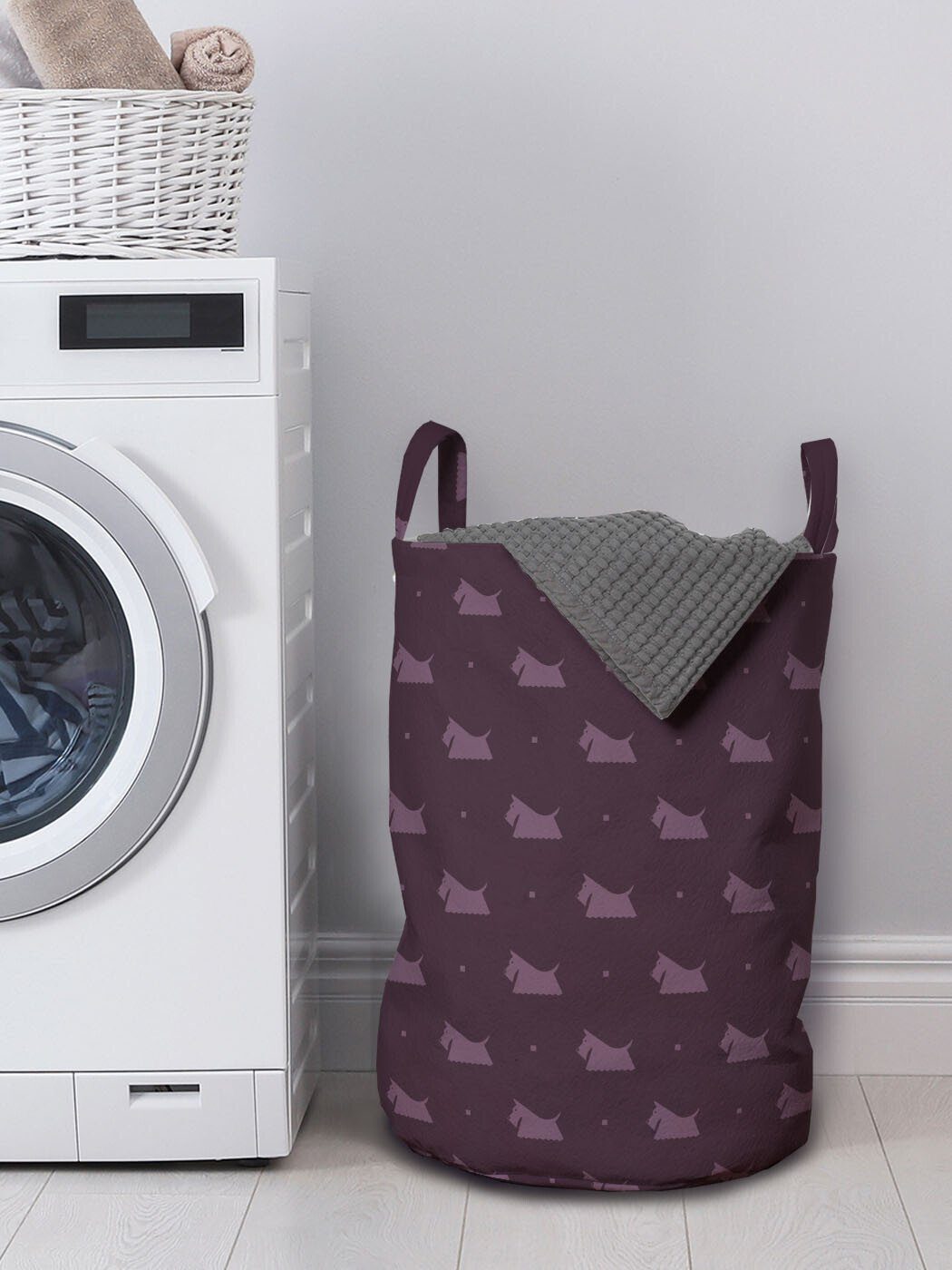 Wäschekorb Griffen Kordelzugverschluss mit Wäschesäckchen Scottish Terrier-Motiv Abakuhaus für Waschsalons, Hundeliebhaber