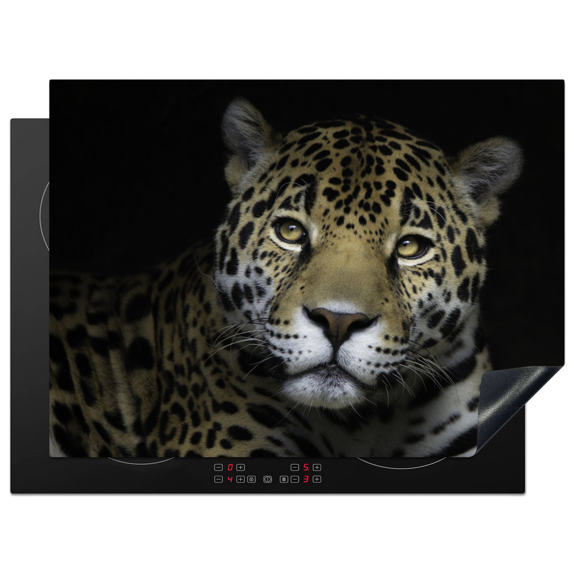 MuchoWow Herdblende-/Abdeckplatte Jaguar - Porträt - Niedlich, Vinyl, (1 tlg), 71x52 cm, Induktionskochfeld Schutz für die küche, Ceranfeldabdeckung | Herdabdeckplatten