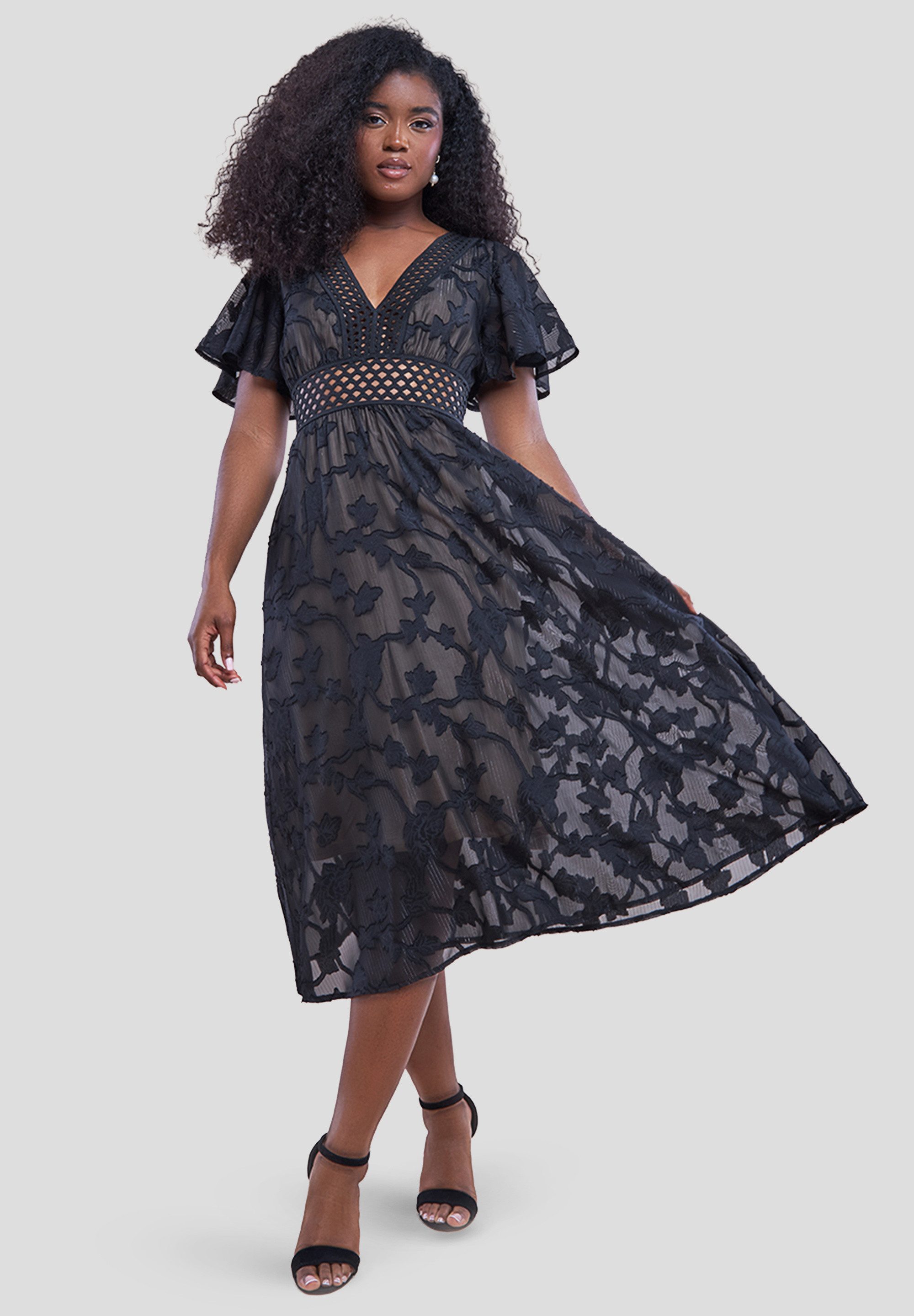 Goddiva Midikleid Jacquard Lurex Burnout A Line Midi Dress knielang günstig online kaufen