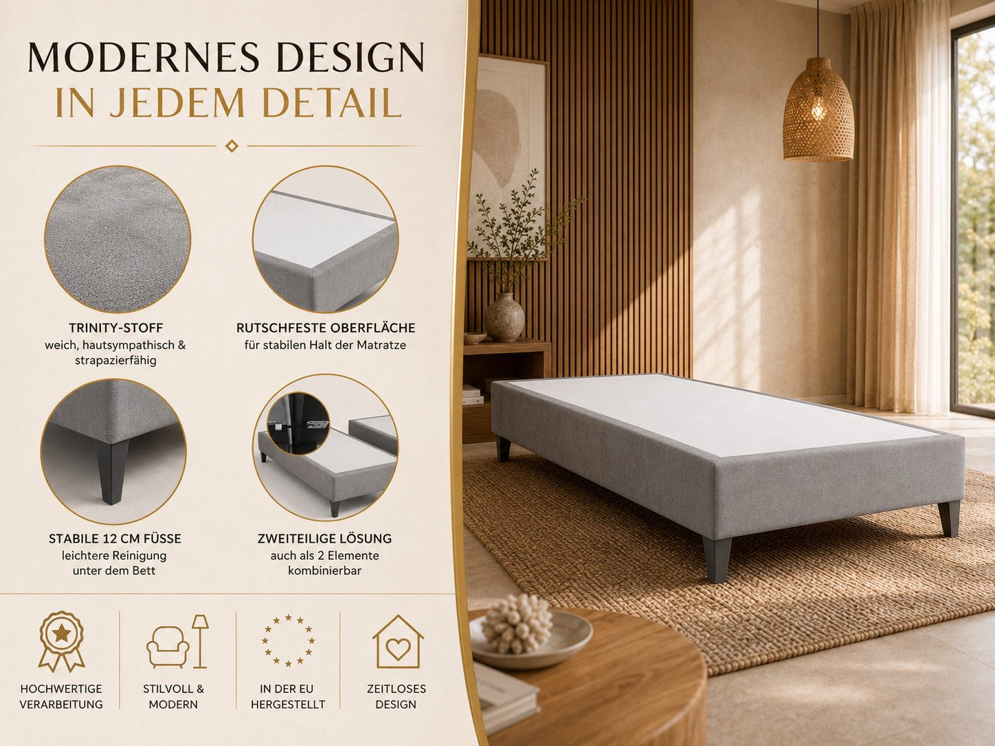 Best for Home Boxspringbett Trinity Einzel-Boxspringbett mit stabilem Rahmen und elegantem Design (Seniorenbett, Matratze, Jugendbett, Kinderbett, 70x200 80x200 90x200 100x200 cm), Komfortbett, Boxspringgestell, TOP Preis-Leistungs-Verhältnis