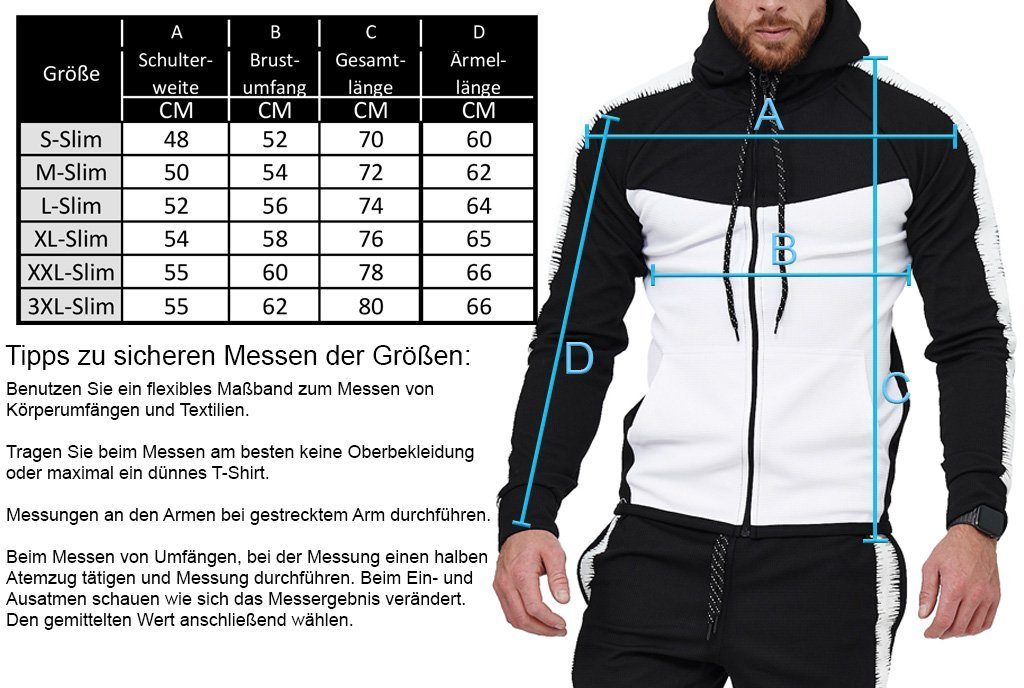 L.gonline Freizeitanzug Herren Jogginganzug Freizeitanzug Sportlich 3750 (Kapuzenjacke mit Reißverschluss, Hose, 2-tlg), mit Streifen