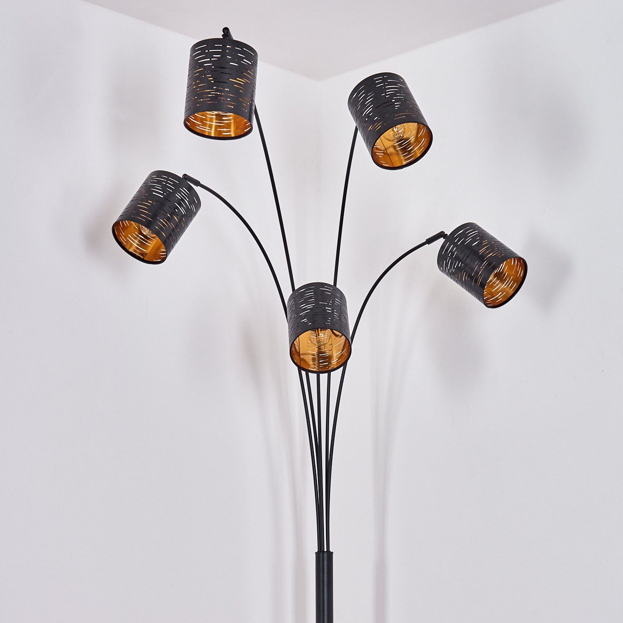 Metall in verstellbare E14 Lichteffekt hofstein Stehlampe 5-flammige Stehlampe aus Strahler, Schwarz/Kupferfarben, u. ohne Fußschalter, »Vigone« Leuchtmittel,