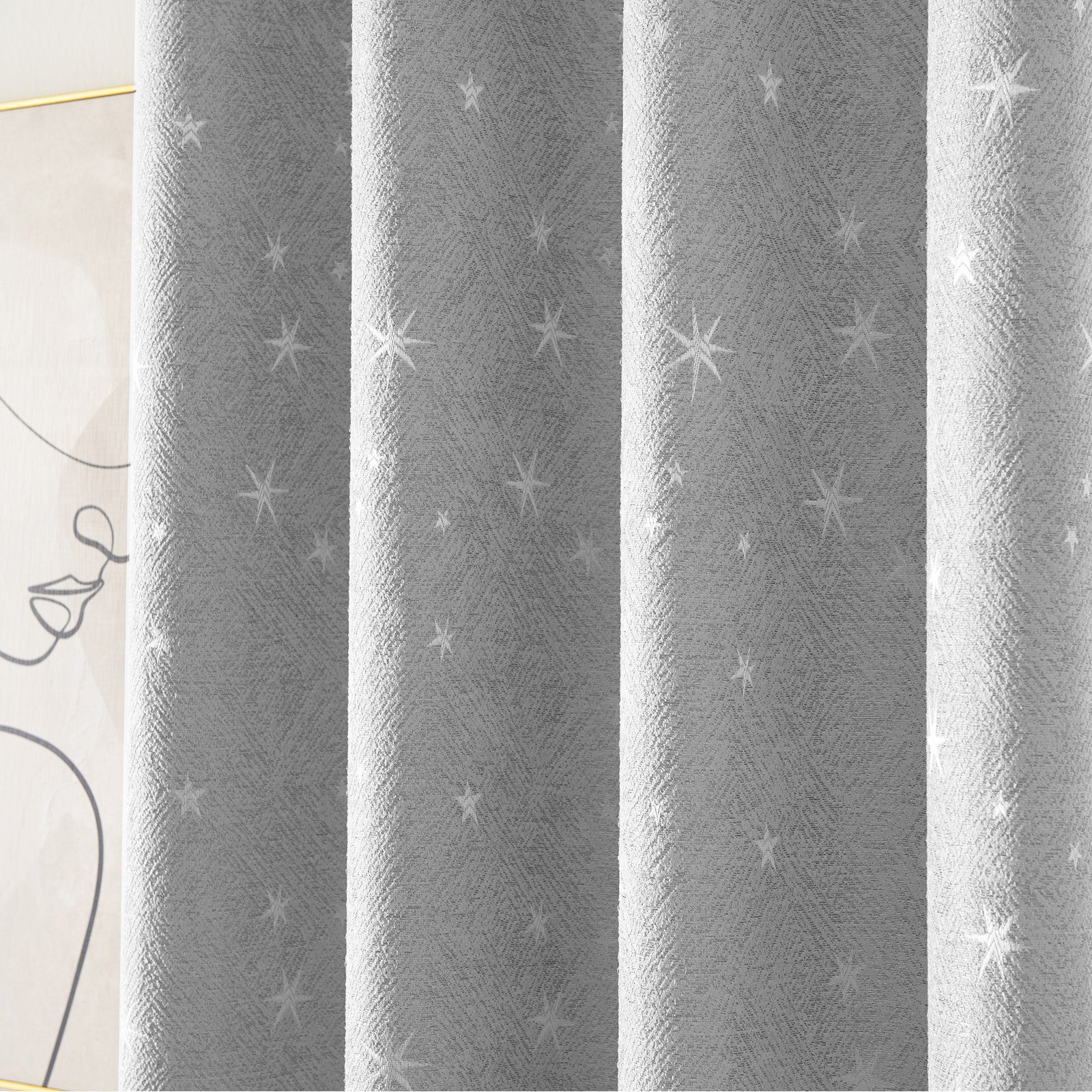Gardine Stern Stickerei Vorhang mit für Küchengardinen Grau Ösen, 1/2 Langstore, Wohnzimmer Leinenvorhang, Panels, Schlafzimmer Lichtblockierend St), (1 Sunicol