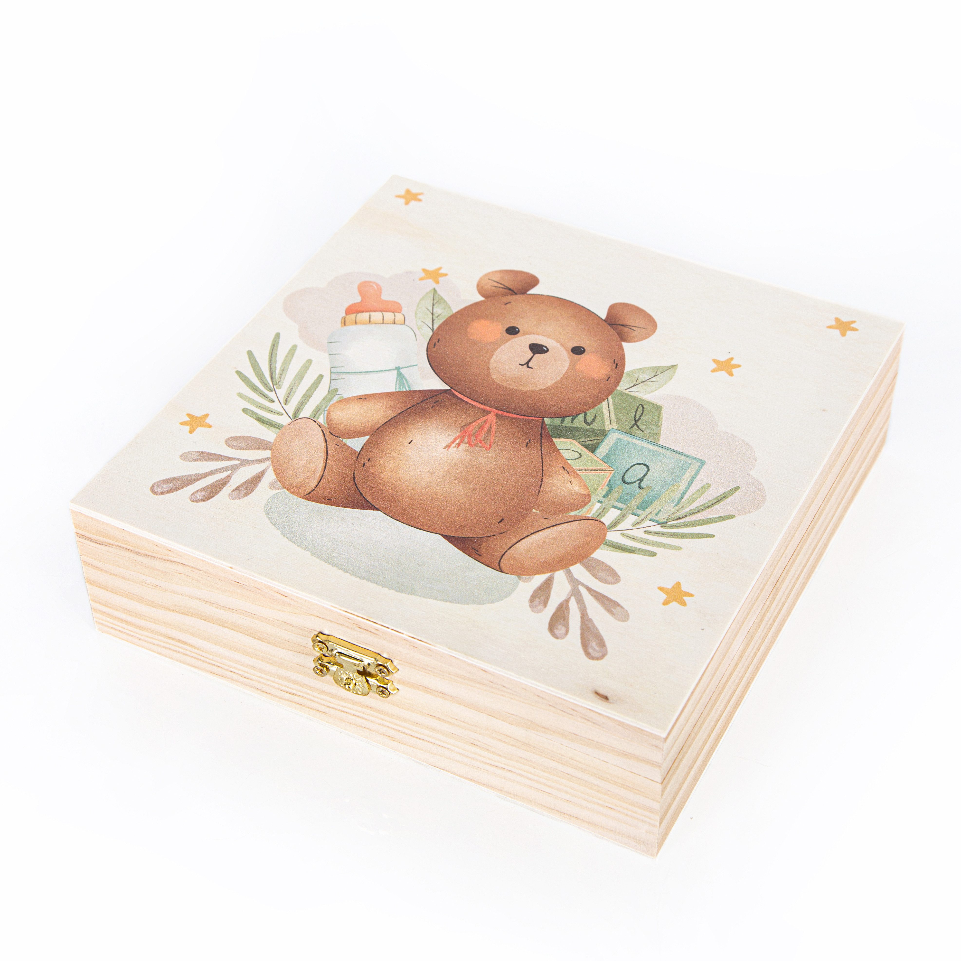 Logbuch-Verlag Geschenkbox Baby Erinnerungskiste aus Holz 18,5 x 18,5 cm (1 St), Geschenkbox Babyparty