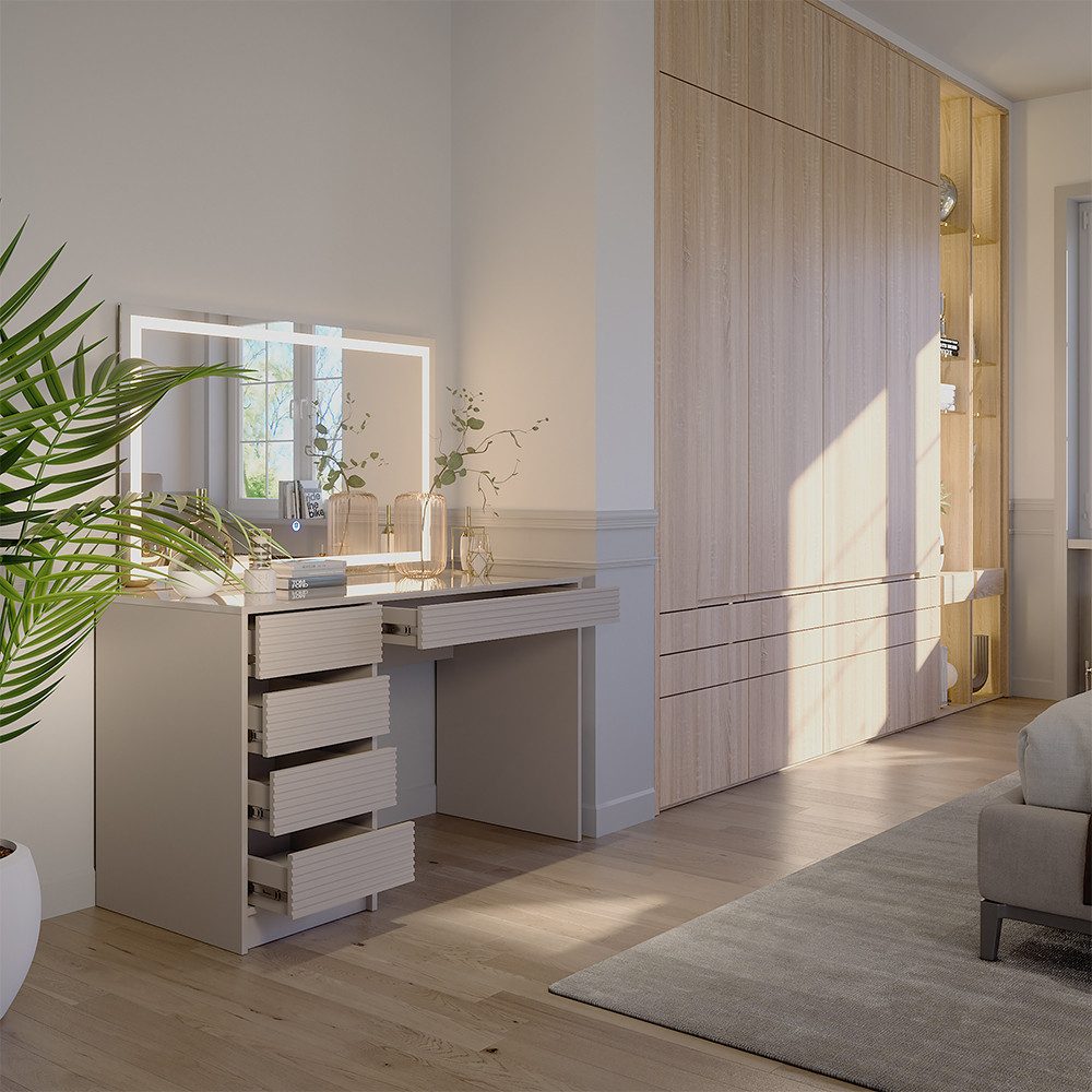 Vicco Schminktisch Sherry, Cashmere, 120 cm mit LED-Spiegel