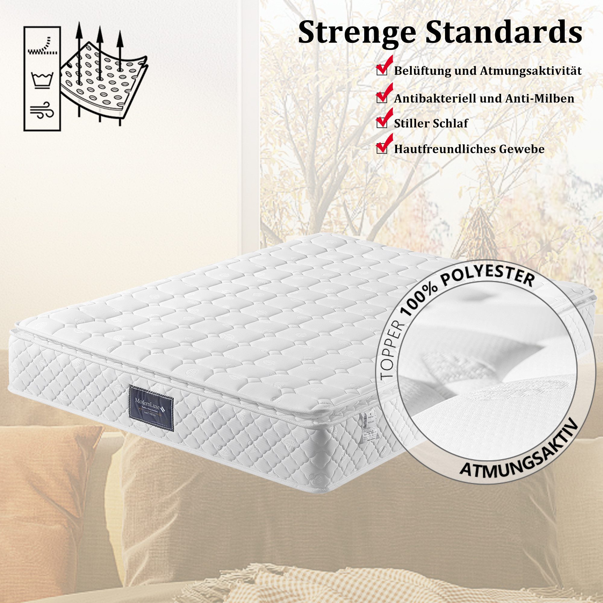 Komfortschaummatratze Federkernmatratze 7-Zonen,90x200, 140x200cm, 25 cm, Ergonomisch, H3, DOPWii, 25 cm hoch, Federkernmatratze, 7 Zonen,Taschenfederker, 140x200cm,H3, 25cm Höhe