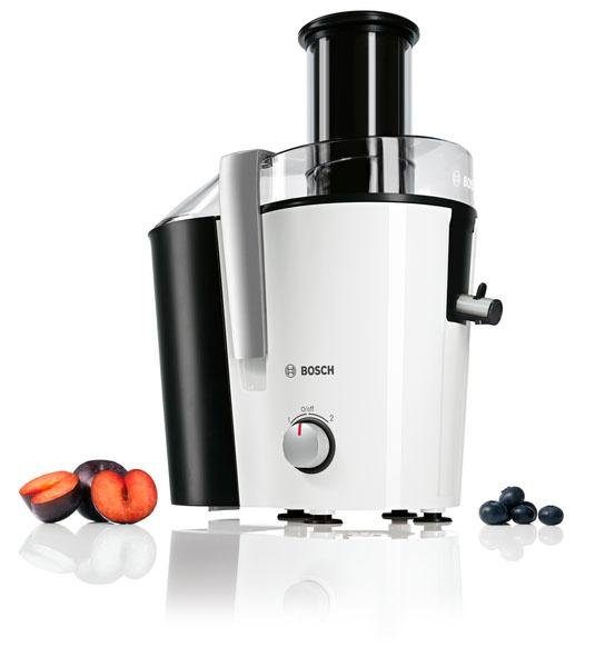 BOSCH Entsafter VitaJuice 2 MES25A0, XL-Einfüllschacht, Edelstahl-Microfilter-Sieb, 700 W, Ausgießer mit DripStop, spülmaschinengeeignet, weiß / grau