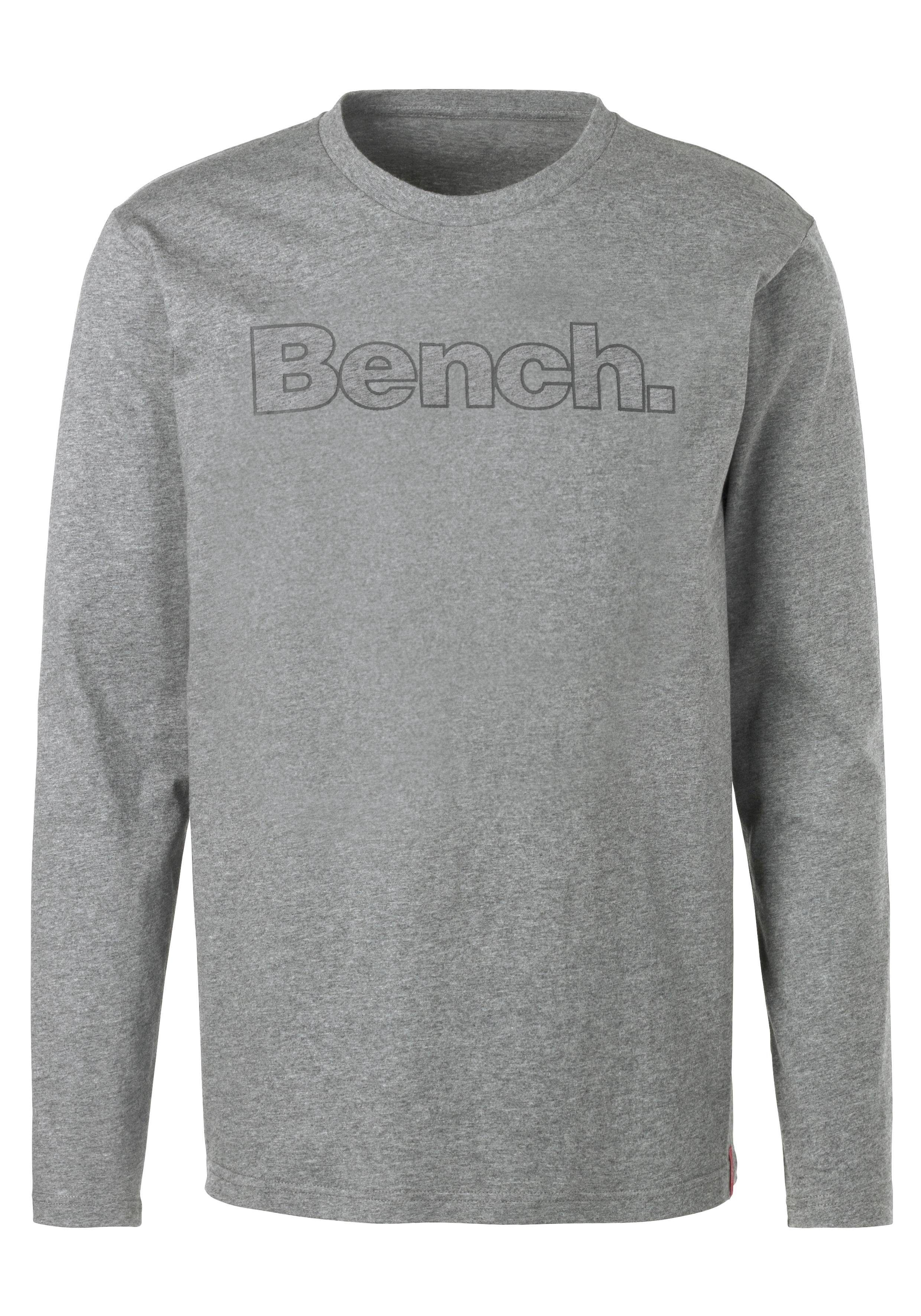 Bench. Loungewear grau-meliert (2-tlg) Bench. Langarmshirt vorn navy, mit Print