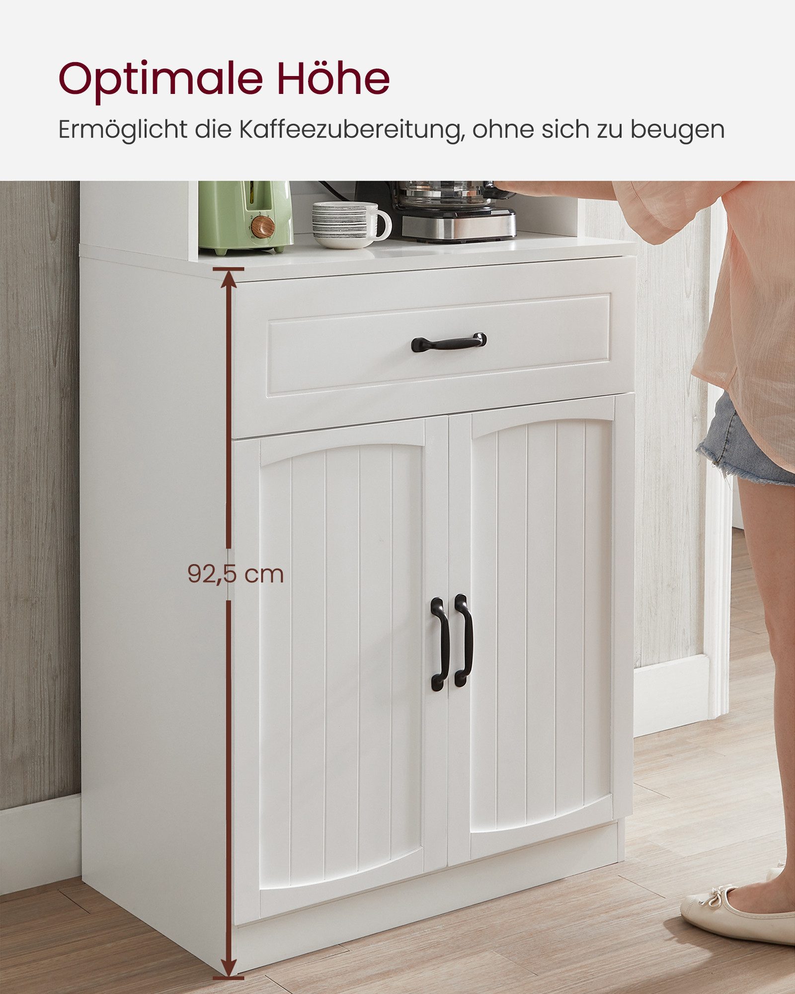 VASAGLE Buffet Küchenschrank Mehrzweckschrank mit verstellbaren Einlegeböden moderner Stil, Schublade, Vorratsschrank, Glastüren, Kabelloch – Bild 5 von 5