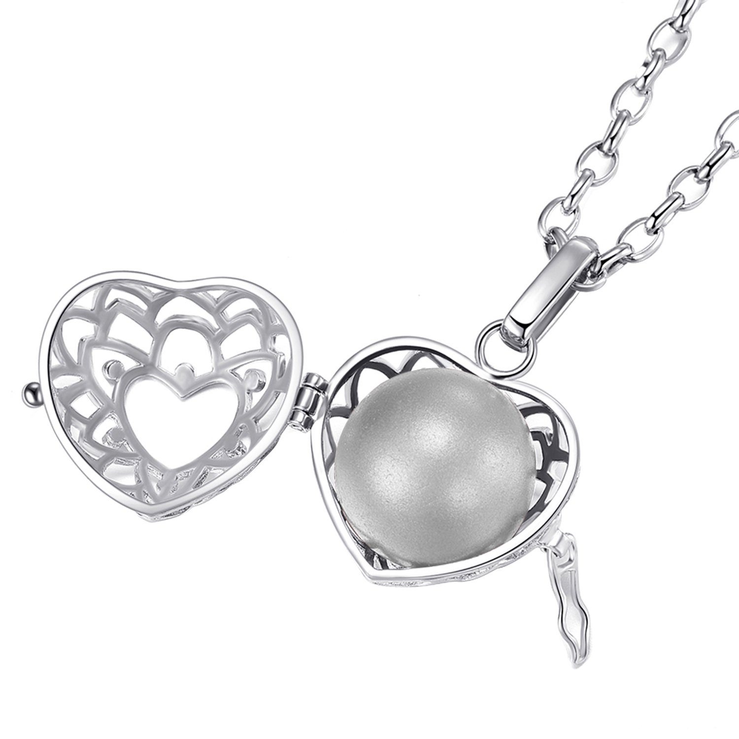 Morella Kette mit Anhänger Morella® Damen Halskette Edelstahl 70 cm mit Herzform Anhänger und (2-tlg., Kette inkl. Klangkugel und Samtbeutel), Silberne Kette, Herzform, austauschbare Klangkugel, im Samtbeutel