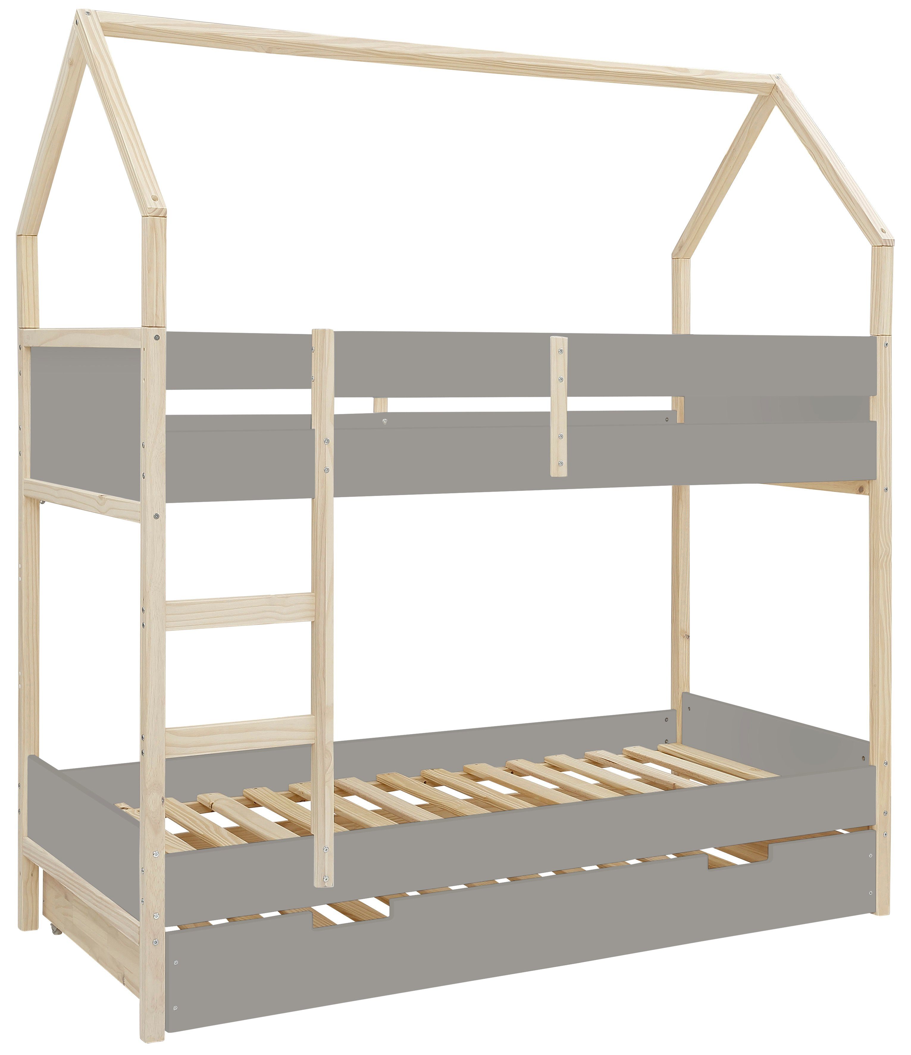 Lüttenhütt Janne, Etagenbett, aus Etagenbett cm schönem grau/natur massivem 90x200 Liegefläche Kiefernholz,