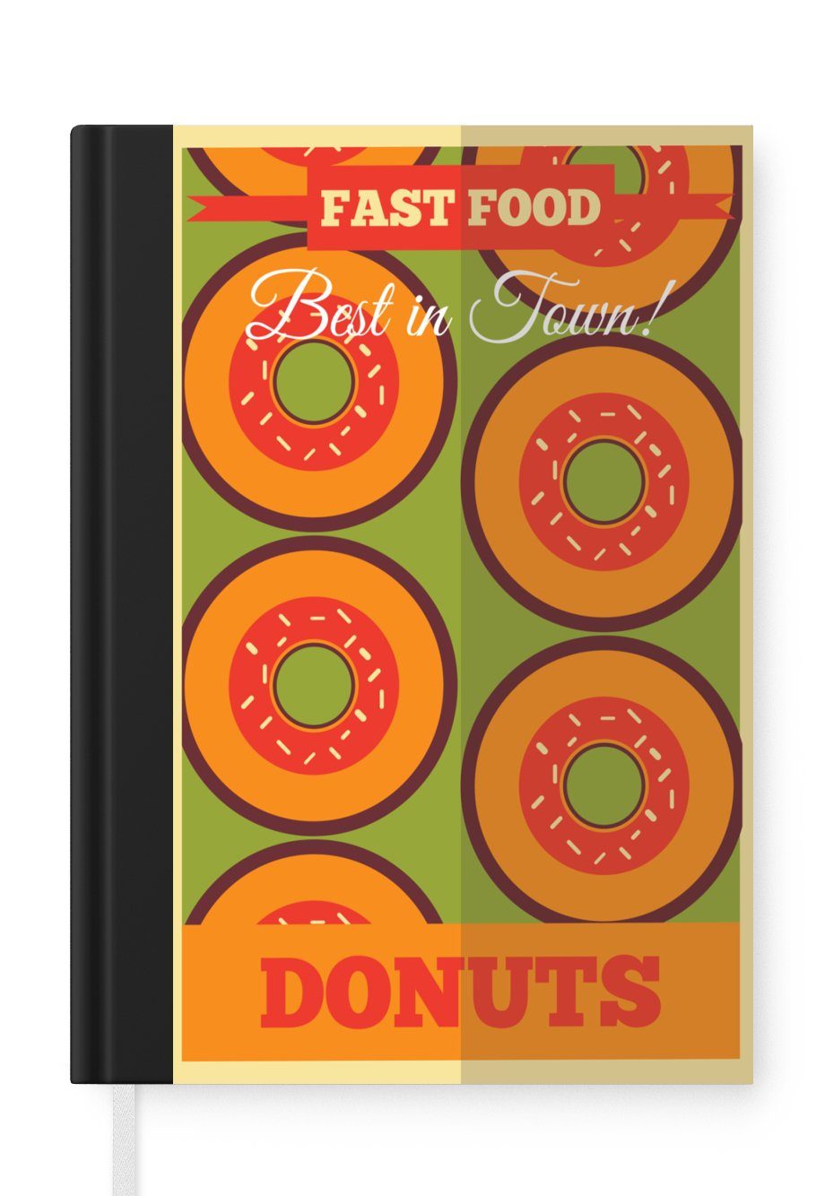 MuchoWow Notizbuch Donuts - Vintage - Mancave - Fast Food - Das Beste der Stadt!, Journal, Merkzettel, Tagebuch, Notizheft, A5, 98 Seiten, Haushaltsbuch