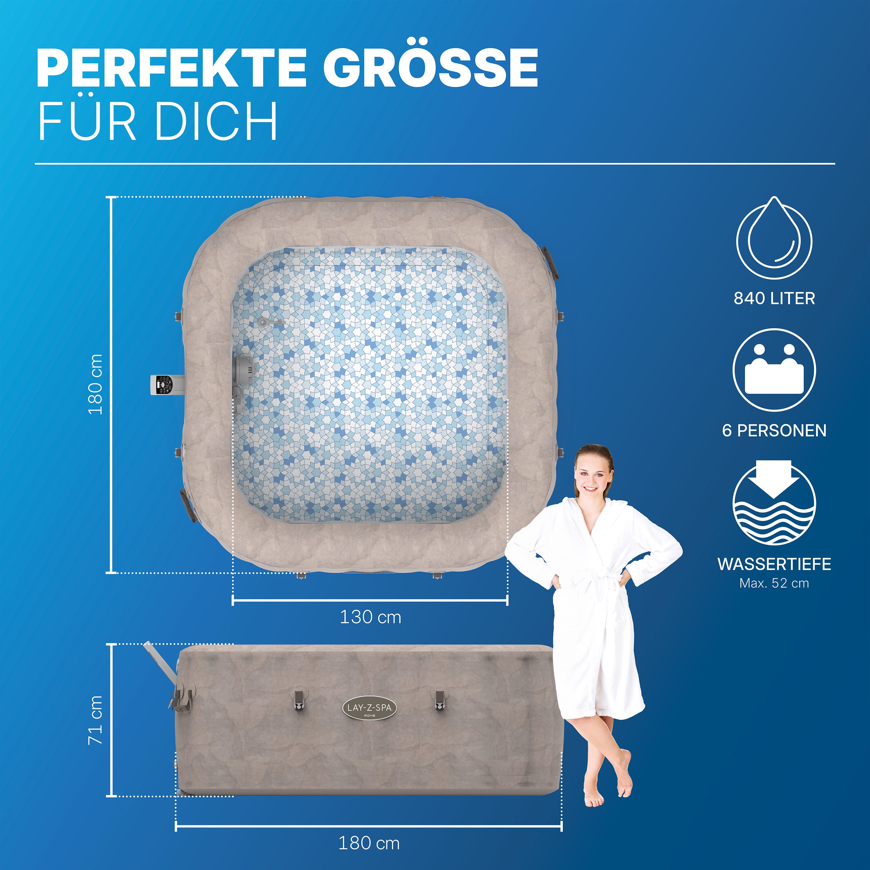 Bestway Whirlpool Rome AirJet™ 180x180x71cm, für 6 Personen, EnergySense-Dämmung und App-Steuerung