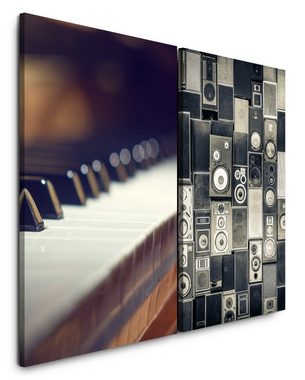 Sinus Art Leinwandbild 2 Bilder je 60x90cm Klavier Klaviertasten Piano Lautsprecher Vintage JBL 100l Musik