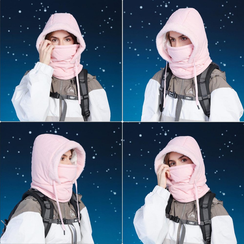 Blusmart Sturmhaube Winter Plüsch Warme Mütze mit Schal (Sturmhaube Mütze und Schal Set, Wasserdicht Winddicht Gesichtskapuze) Für Outdoor-Sportarten, integrierte Kapuze