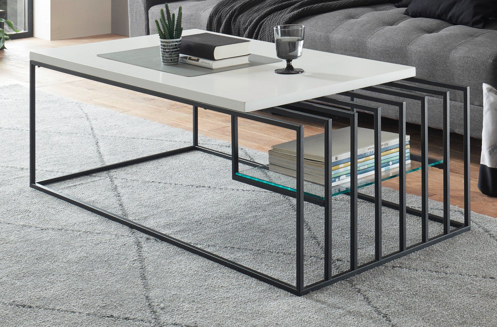Couchtisch (Wohnzimmertisch schwarz), MCA furniture x mit Ablage lackiert, und weiß 120 Juba 60 cm,
