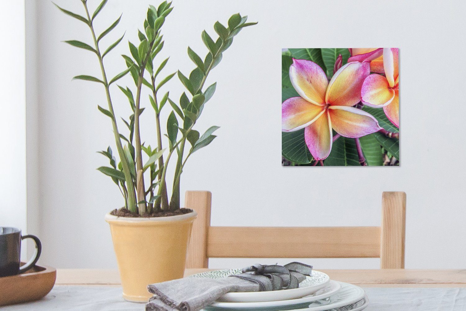 für Bunte (1 Singapur, St), Leinwandbild OneMillionCanvasses® Bilder in Wohnzimmer Schlafzimmer Leinwand Plumeria-Blüten