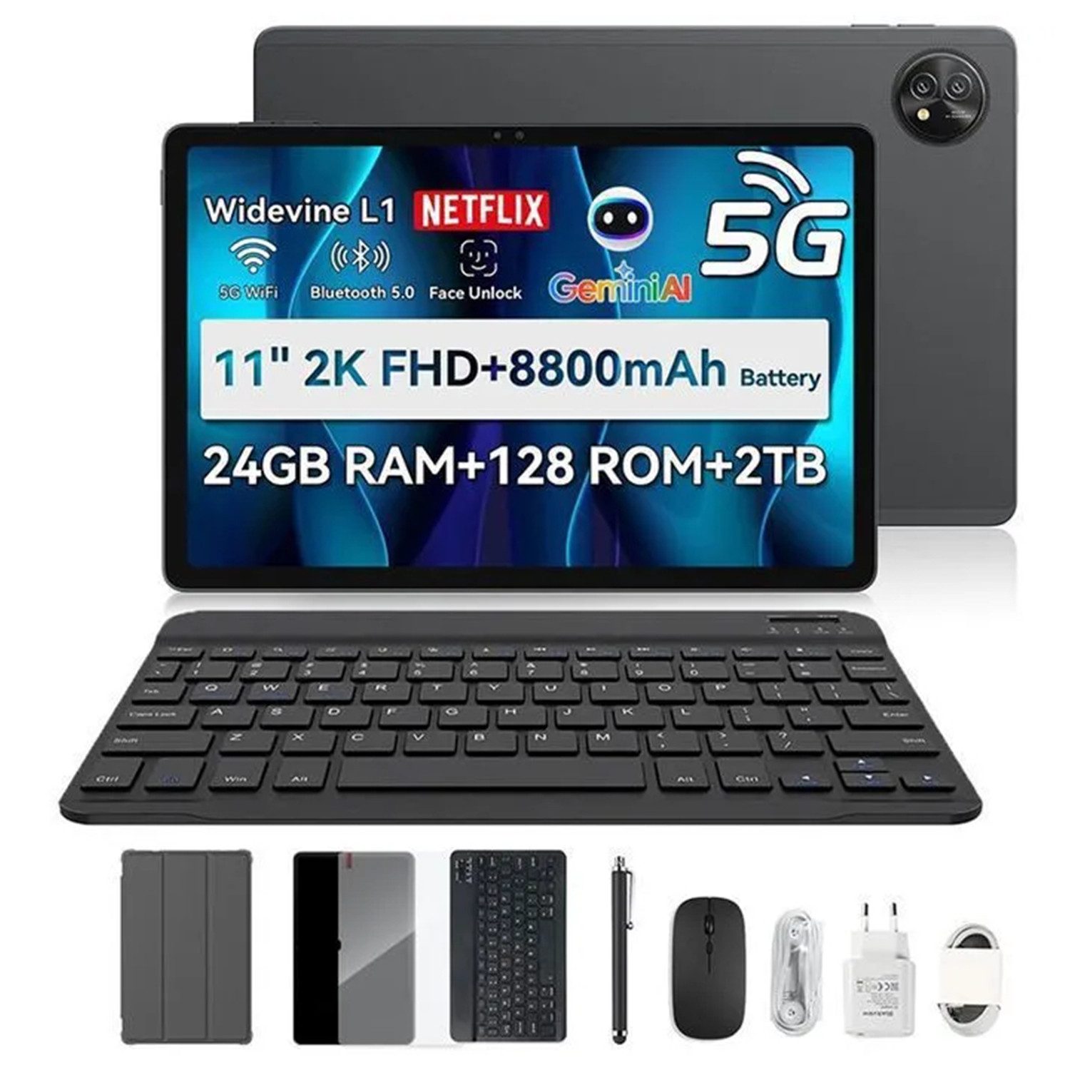 blackview Tablet ZENO 10 11" Android 15 5G LTE, 90Hz, 8800mAh, GPS, 9-in-1 Set Tablet (11", Dual-SIM-5G,PC-MODUS + WPS OFFICE,11" FHD+ 90HZ & WIDEVINE L1,Face ID)