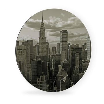 K&L Wall Art Gemälde Metallposter Manhattan New York Skyline Stadt Vintage Wanddeko, Metalloptik Wandbild Ø 30cm