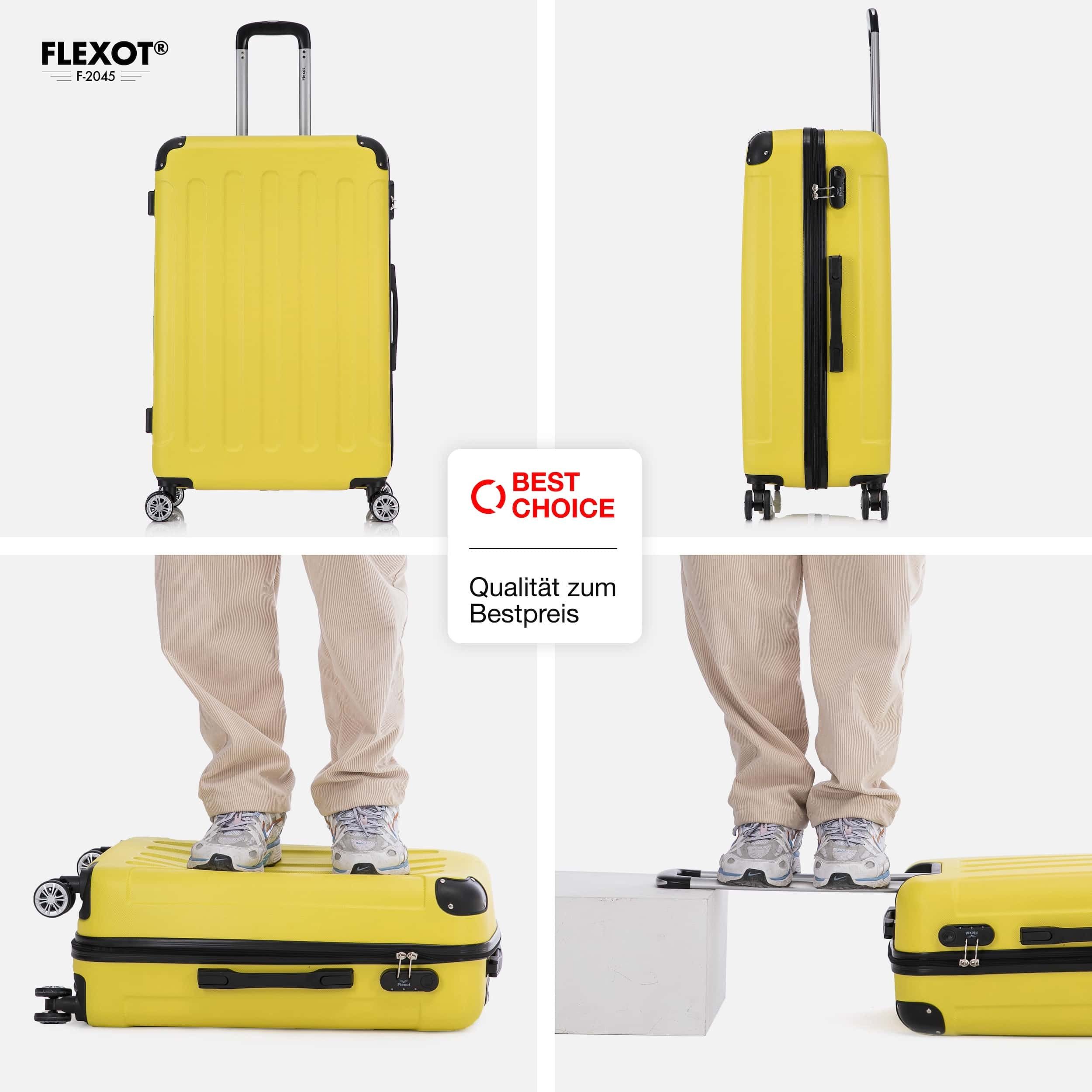 Flexot Hartschalen-Trolley F-2045 Kofferset, 360° Rollen, robuster Reisekoffer, Bordcase, 4 Rollen, Robuster und moderner Koffer mit vier 360° Rollen und Zahlenschloss