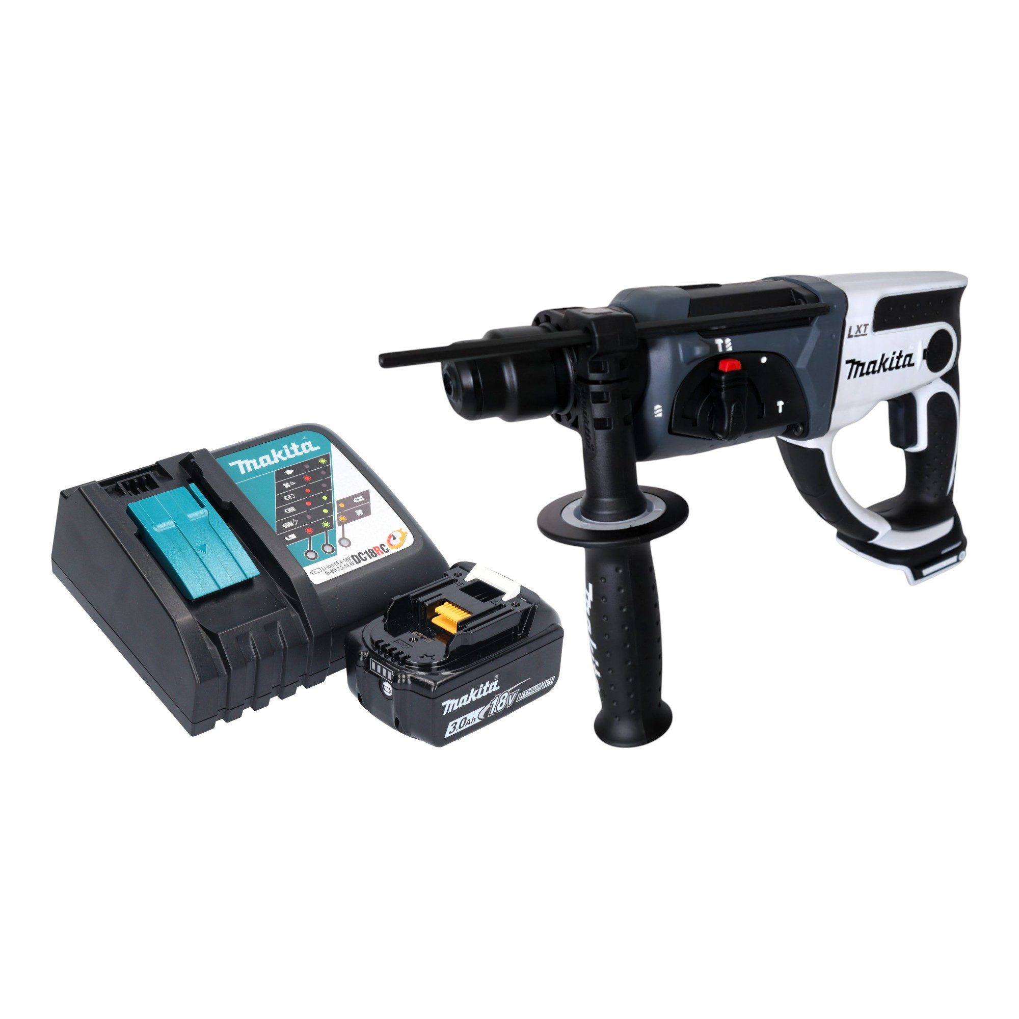 Makita Akku-Bohrhammer DHR 202 RF1W 18 V 20 mm 2,0 J weiß + 1x Akku 3,0 Ah + Ladegerät