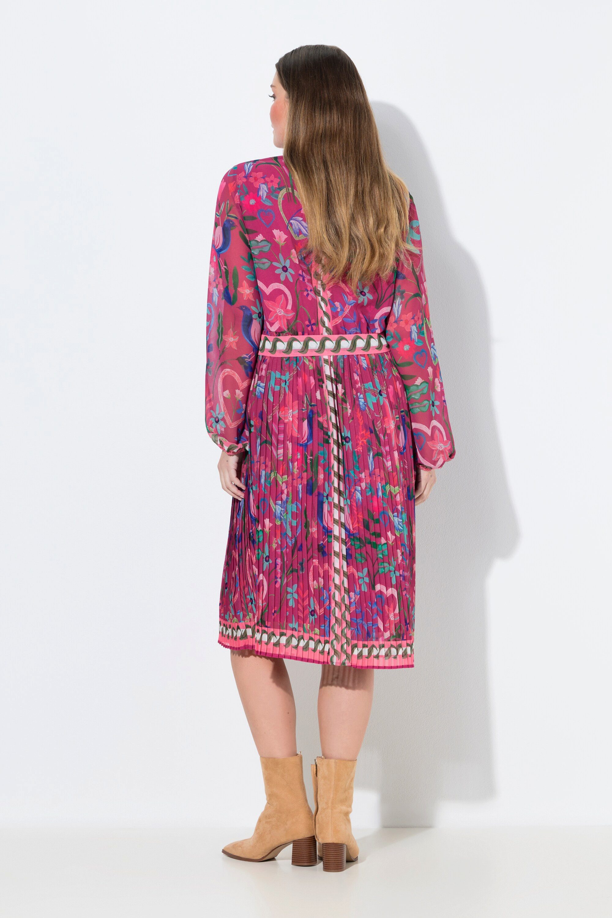 Ulla Popken Midikleid Midikleid plissierter Rock A-Linie Rundhals