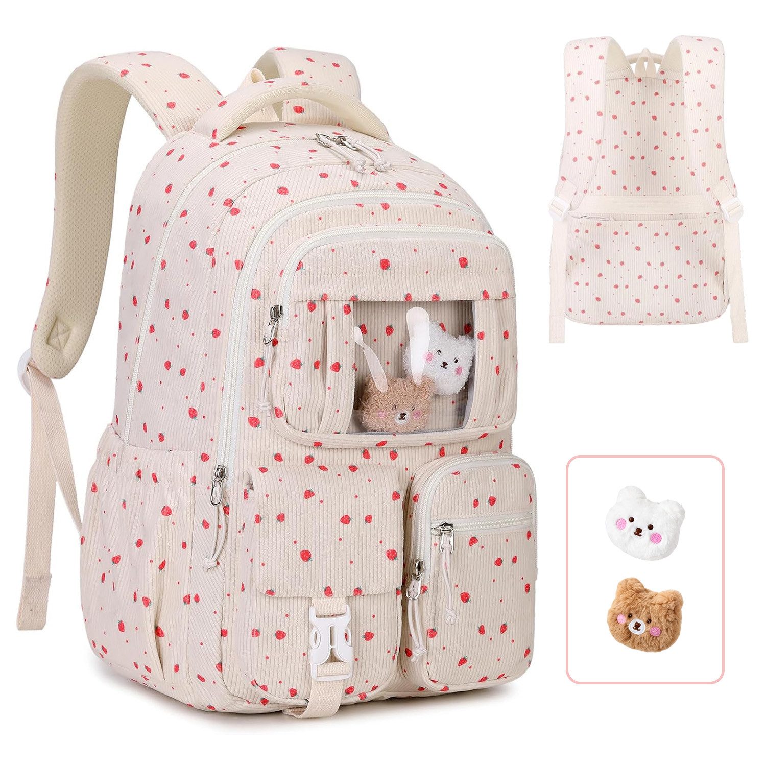 MOPUEA Schulrucksack Mädchen Schulrucksack Rucksack Schultasche Büchertasche Cordstoff (Freizeitrucksack für Schule Freizeit Reisen), Turnbeutel Lässiger Schulranzen Teenager Multi-Tasche Daypacks