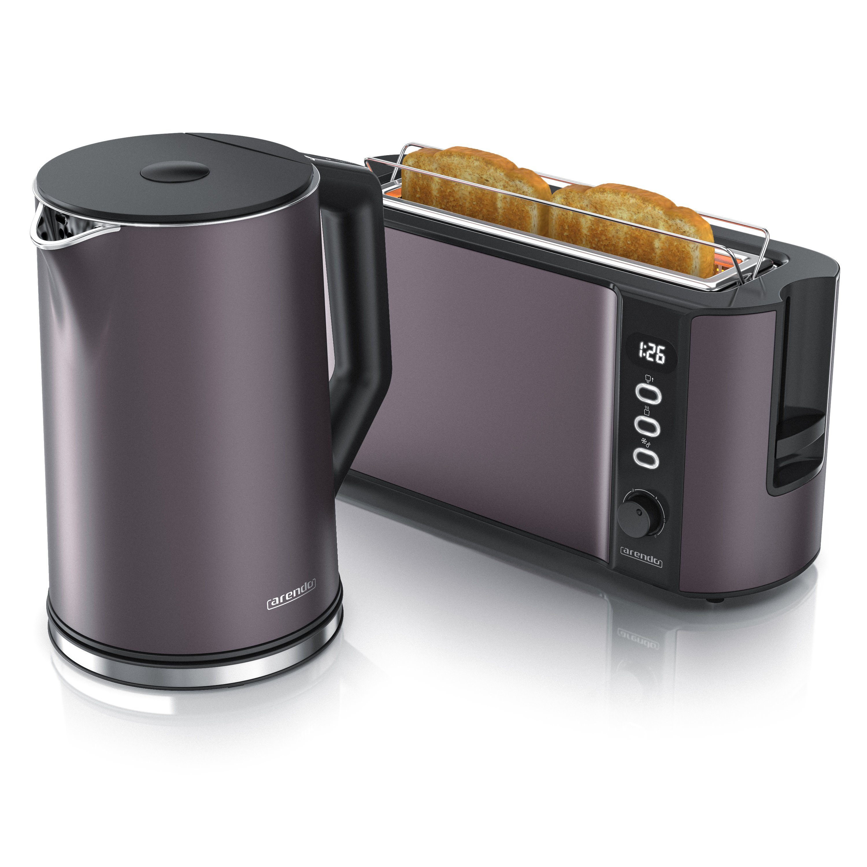 Frühstücks-Set Wasserkocher 1,5l & 2-Scheiben Langschlitz Toaster, Edelstahl, Grau