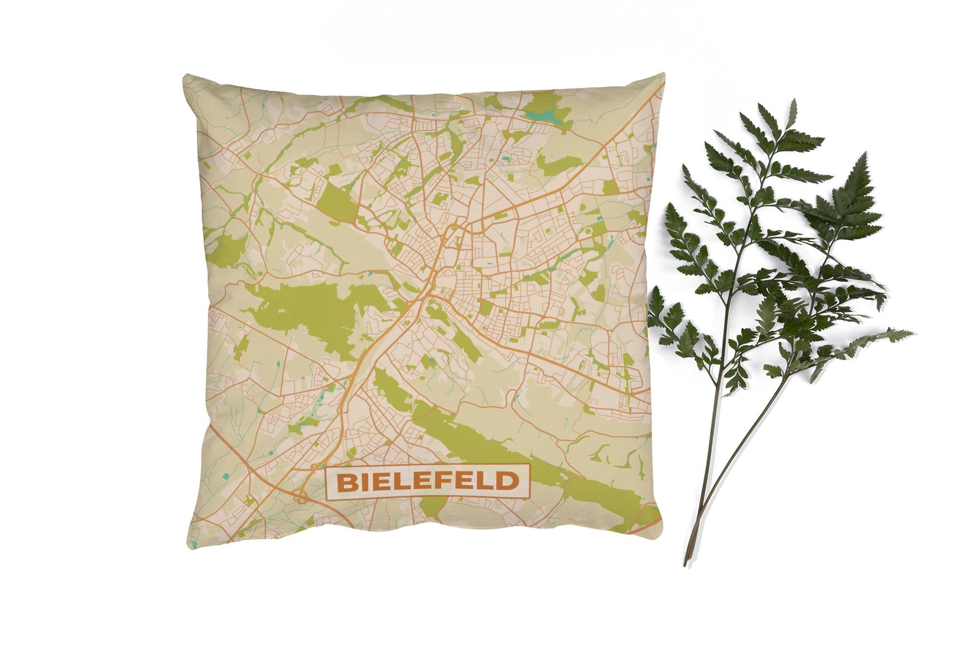 - Karte, Karte Sofakissen - mit - Schlafzimmer, Wohzimmer, für Deko, - Vintage Zierkissen Dekokissen Füllung Bielefeld Stadtplan MuchoWow