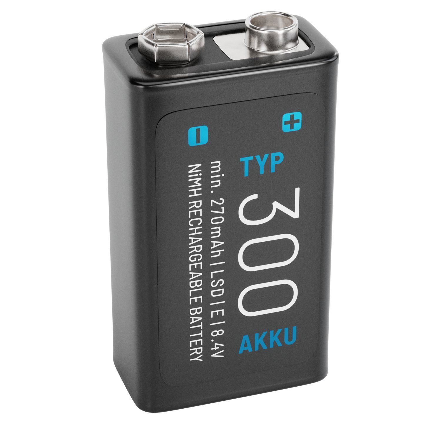 ABSINA 1x 9V Akku Block wiederaufladbar 300 mit geringer Selbstentladung Akku