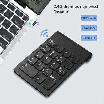 FELIXLEO Kabelloser Ziffernblock, 2,4 G Tragbarer, Mini-Nummernblock18 Tasten USB-Tastatur